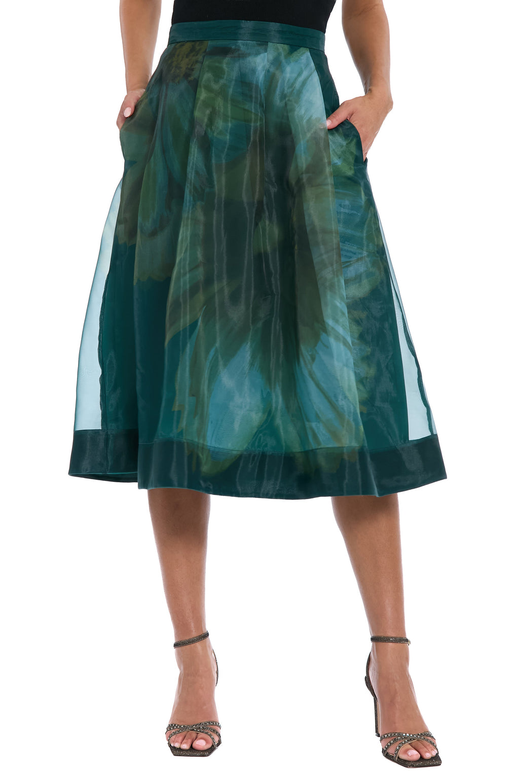 Harlem Pleated Midi Skirt in Bloom Organza