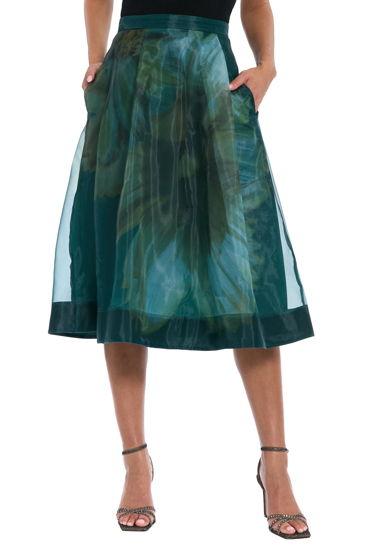 Harlem Pleated Midi Skirt in Bloom Organza