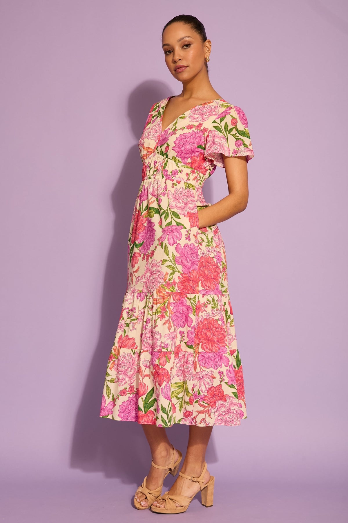 Candiace Cotton Flutter Sleeve Midi