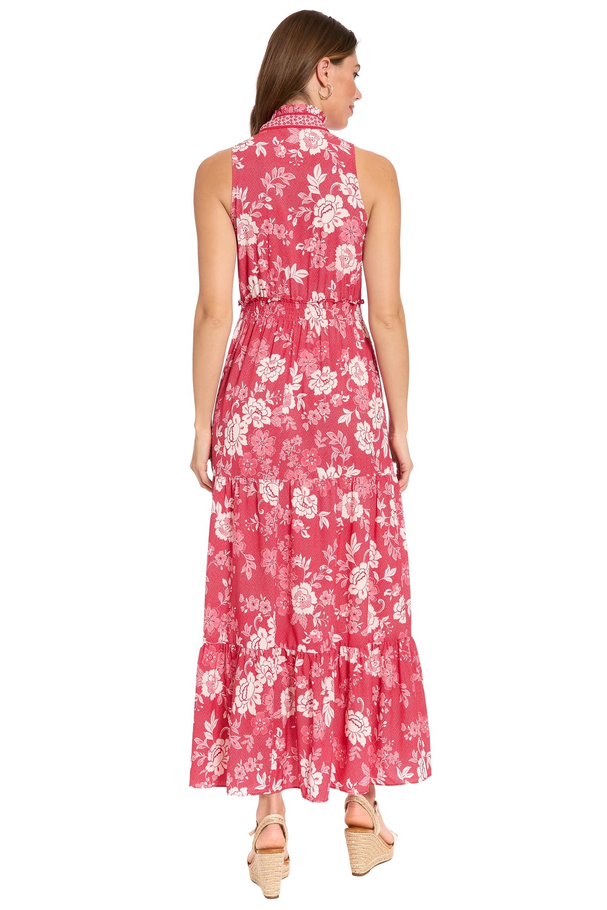Brooke Ruffle Neck Smocked Maxi in Grid Floral - FINAL SALE