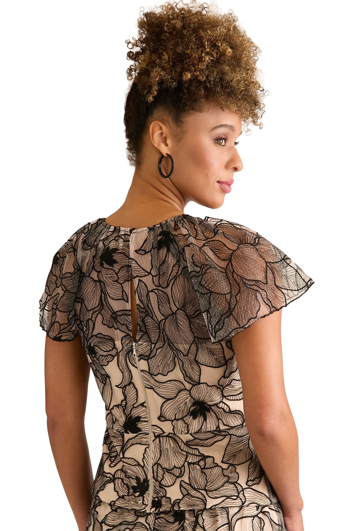 Madonna Cap Sleeve Embroidered Blouse