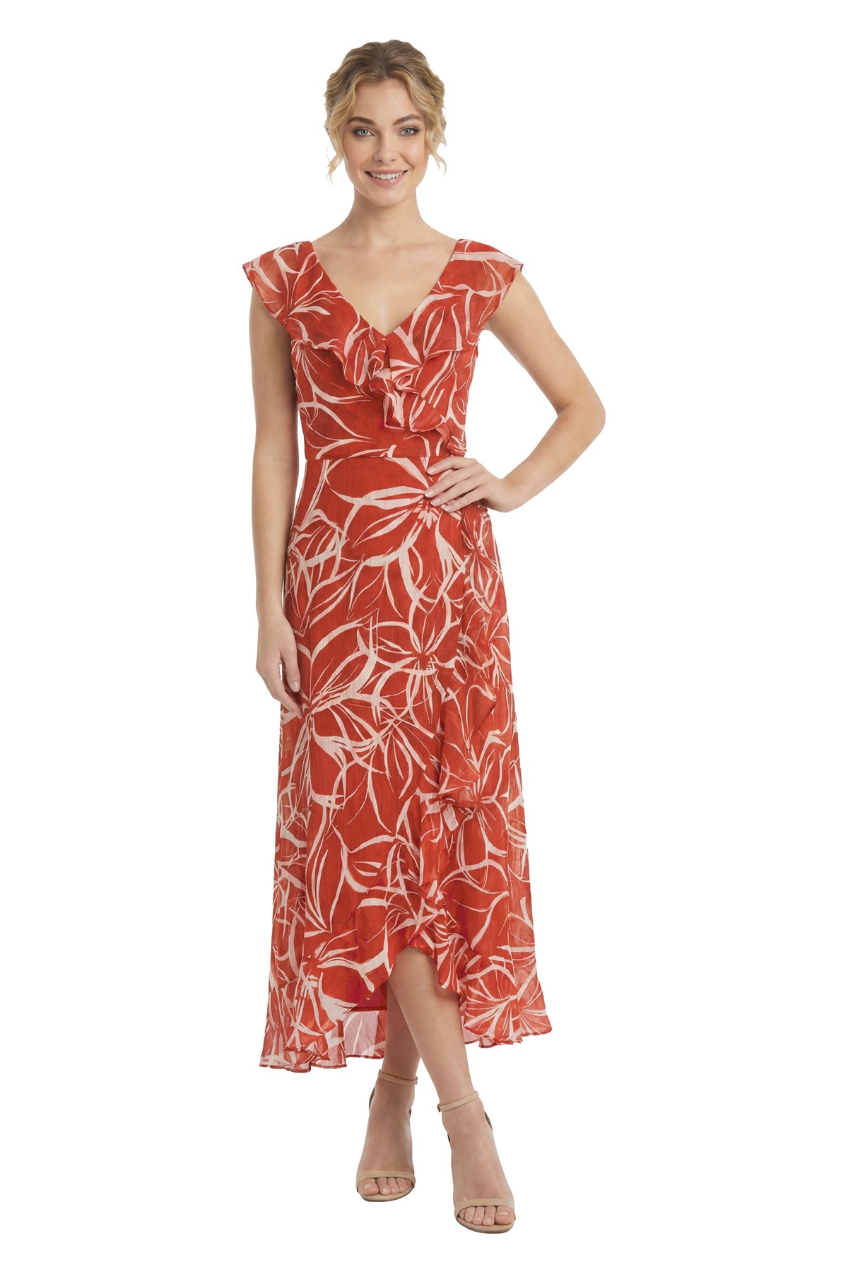 Alessandra Ruffle Faux Wrap in Floral Scribble