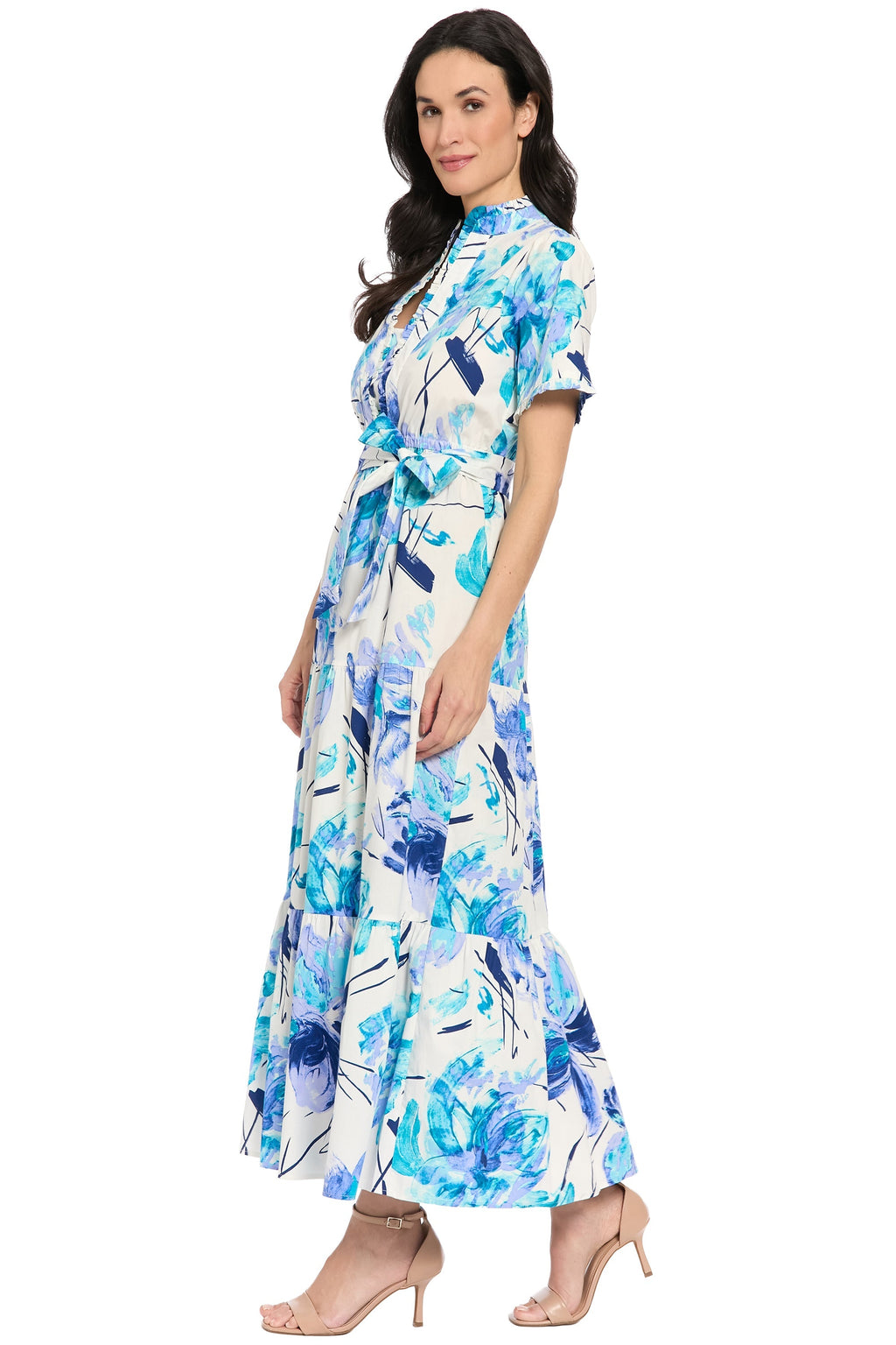 Amilia Flutter Sleeve Belted Tiered Maxi - FINAL SALE
