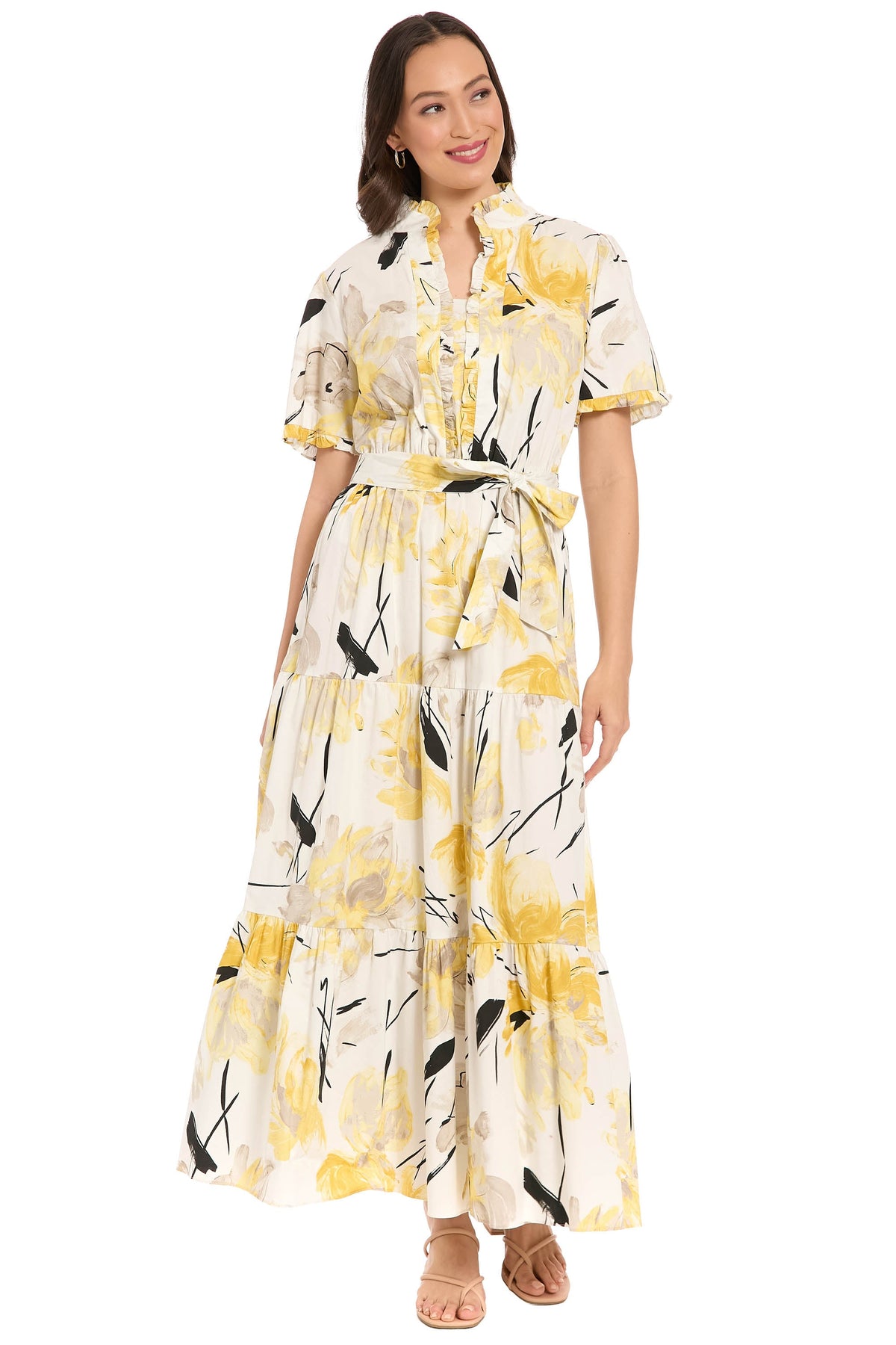 Amilia Flutter Sleeve Belted Tiered Maxi - FINAL SALE