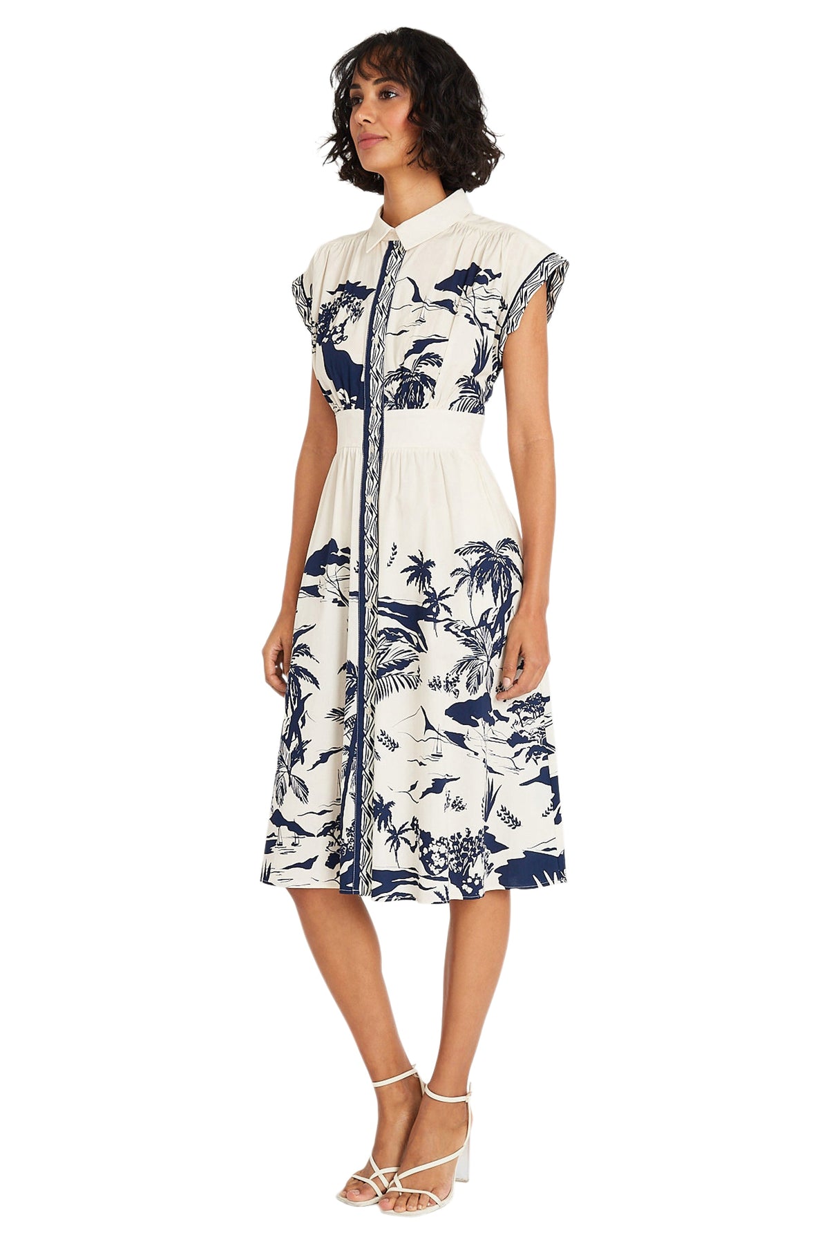 Dulcie Cotton Shirtdress in Riviera Border