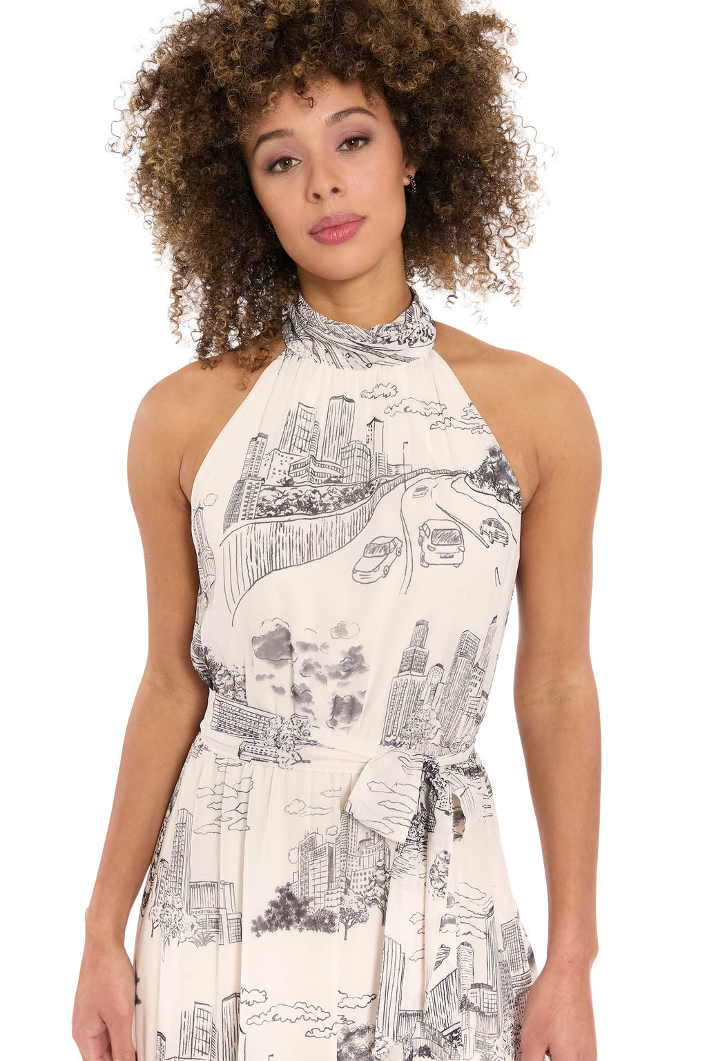 Elina Halter Ruffle Midi in Printed Toile