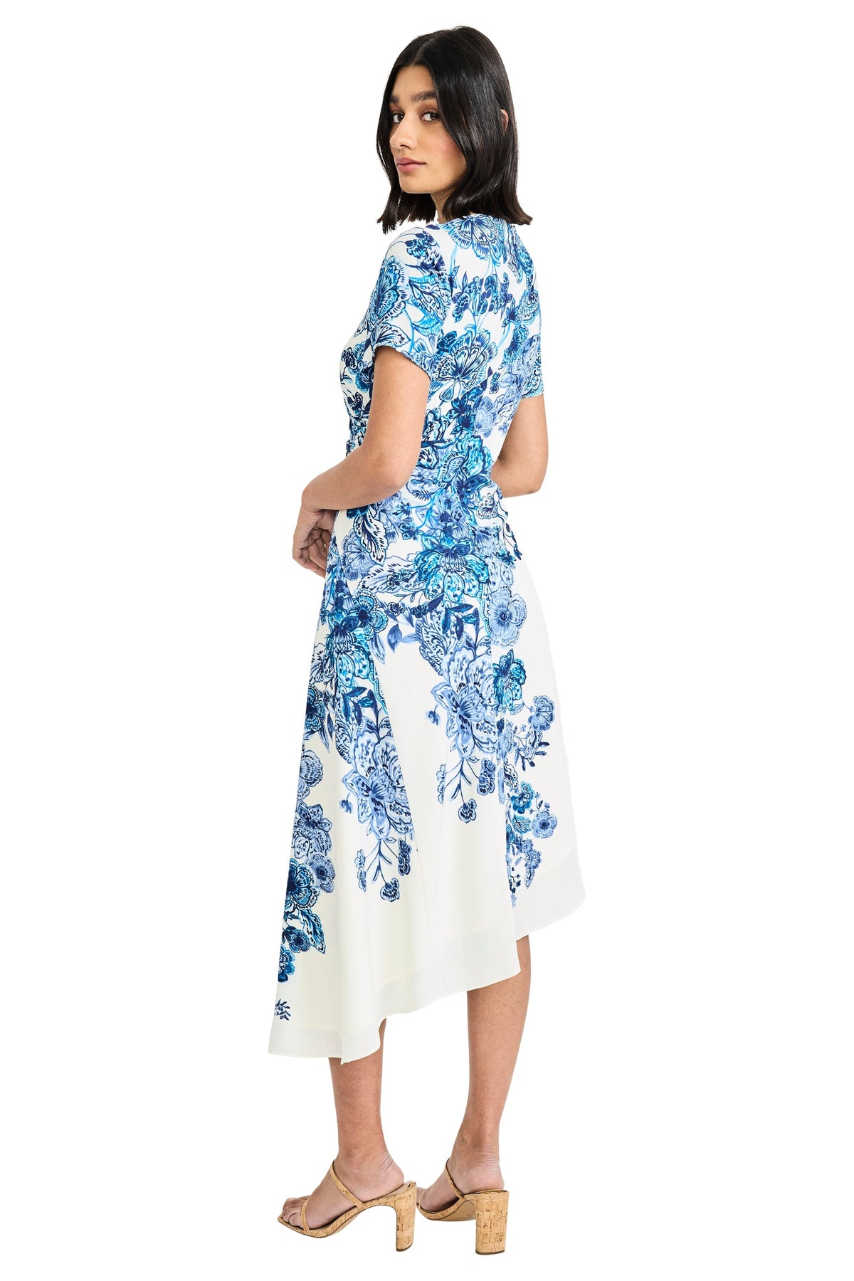 Jordana Asymmetrical Midi in Adorned Floral Georgette
