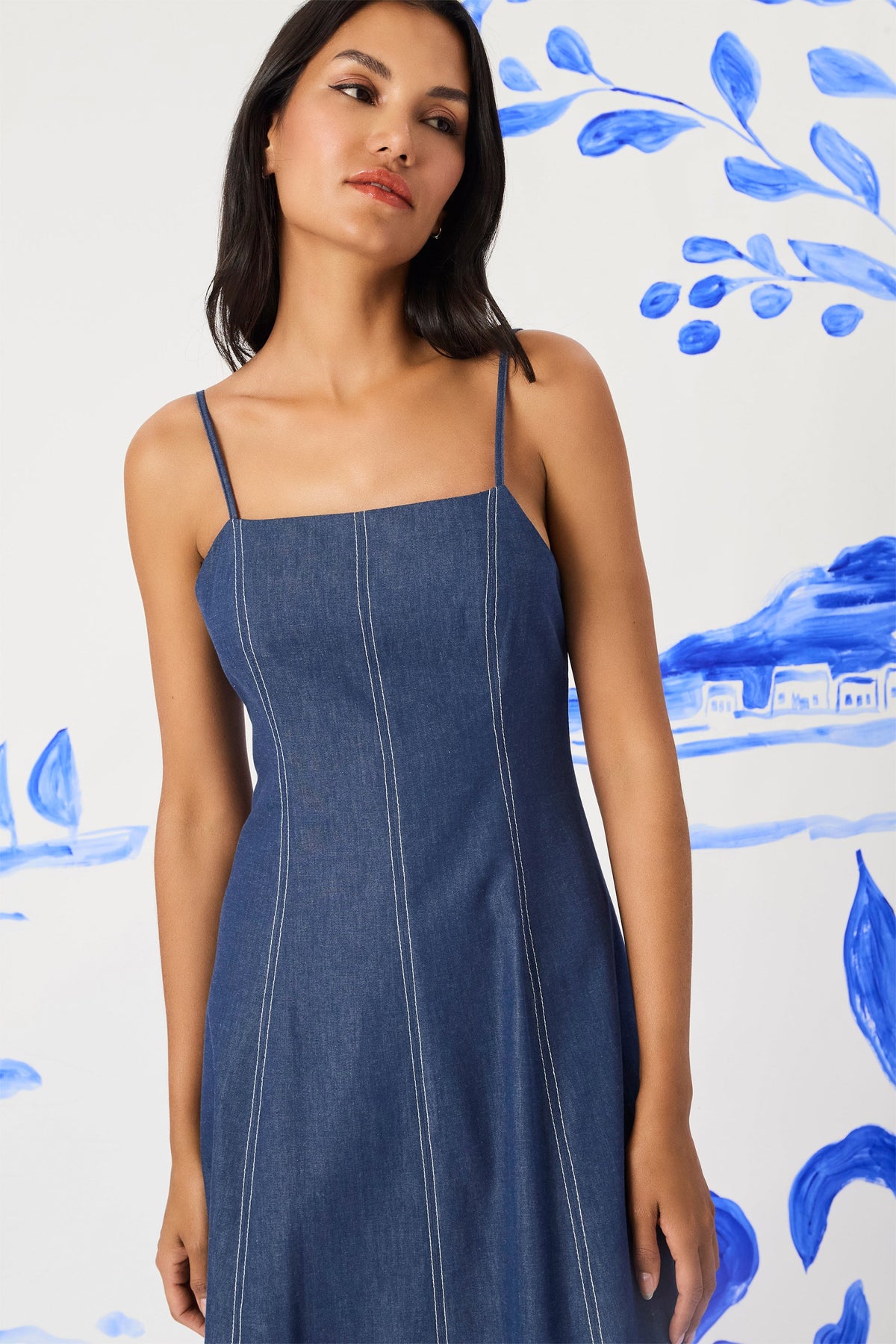 Keri Spaghetti Strap Midi in Denim - FINAL SALE