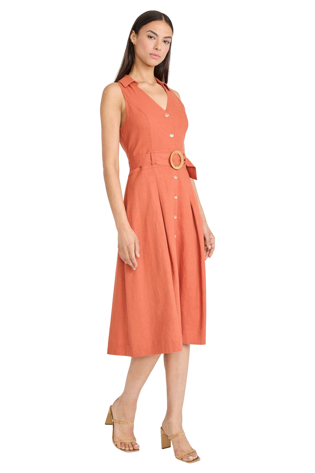 Devin Linen Collared V-Neck Midi
