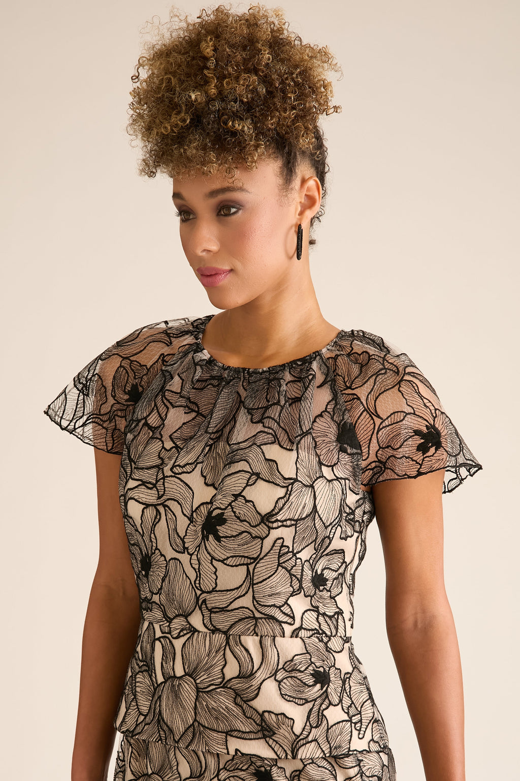 Madonna Cap Sleeve Embroidered Blouse