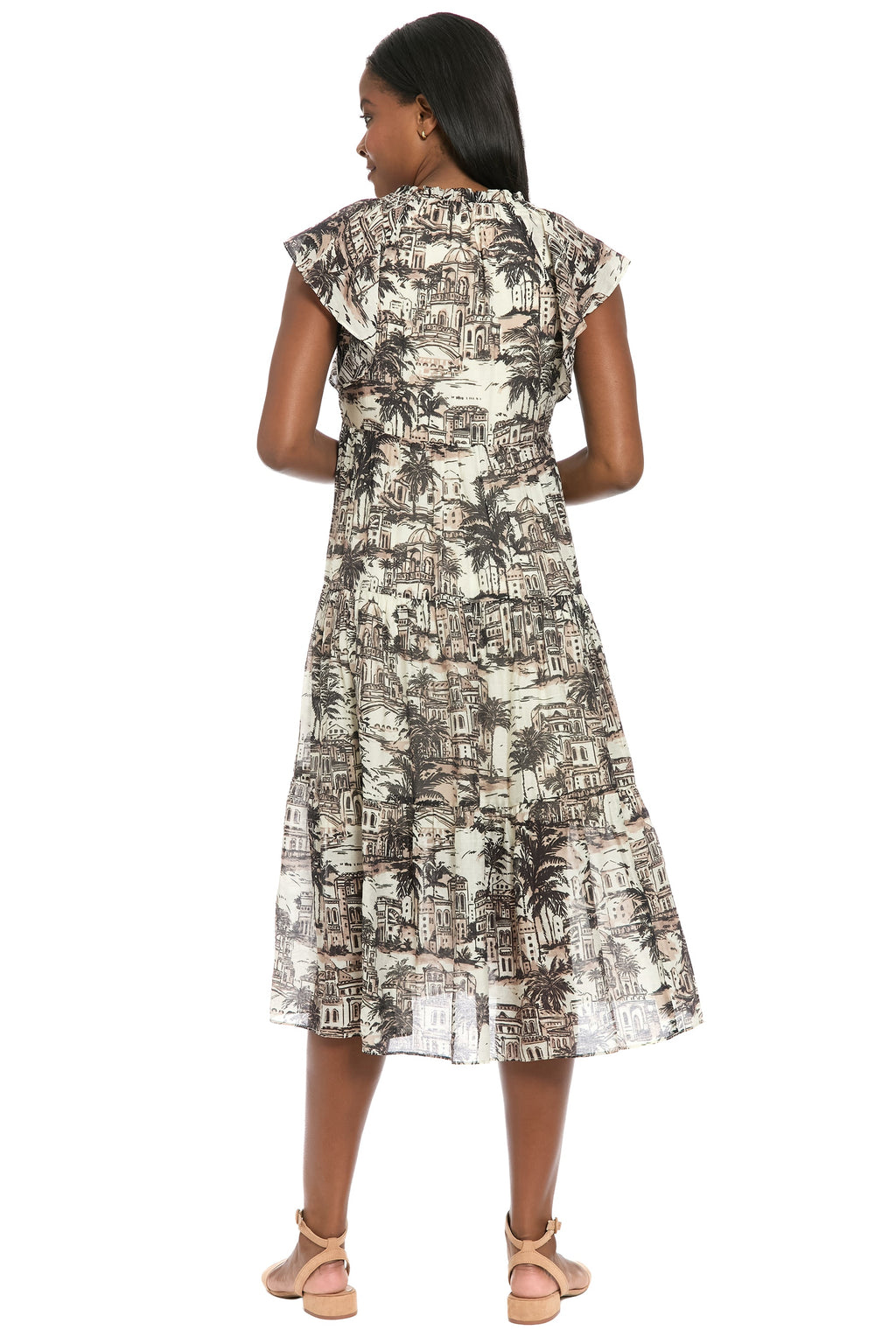 Trini Flutter Sleeve Tiered Midi