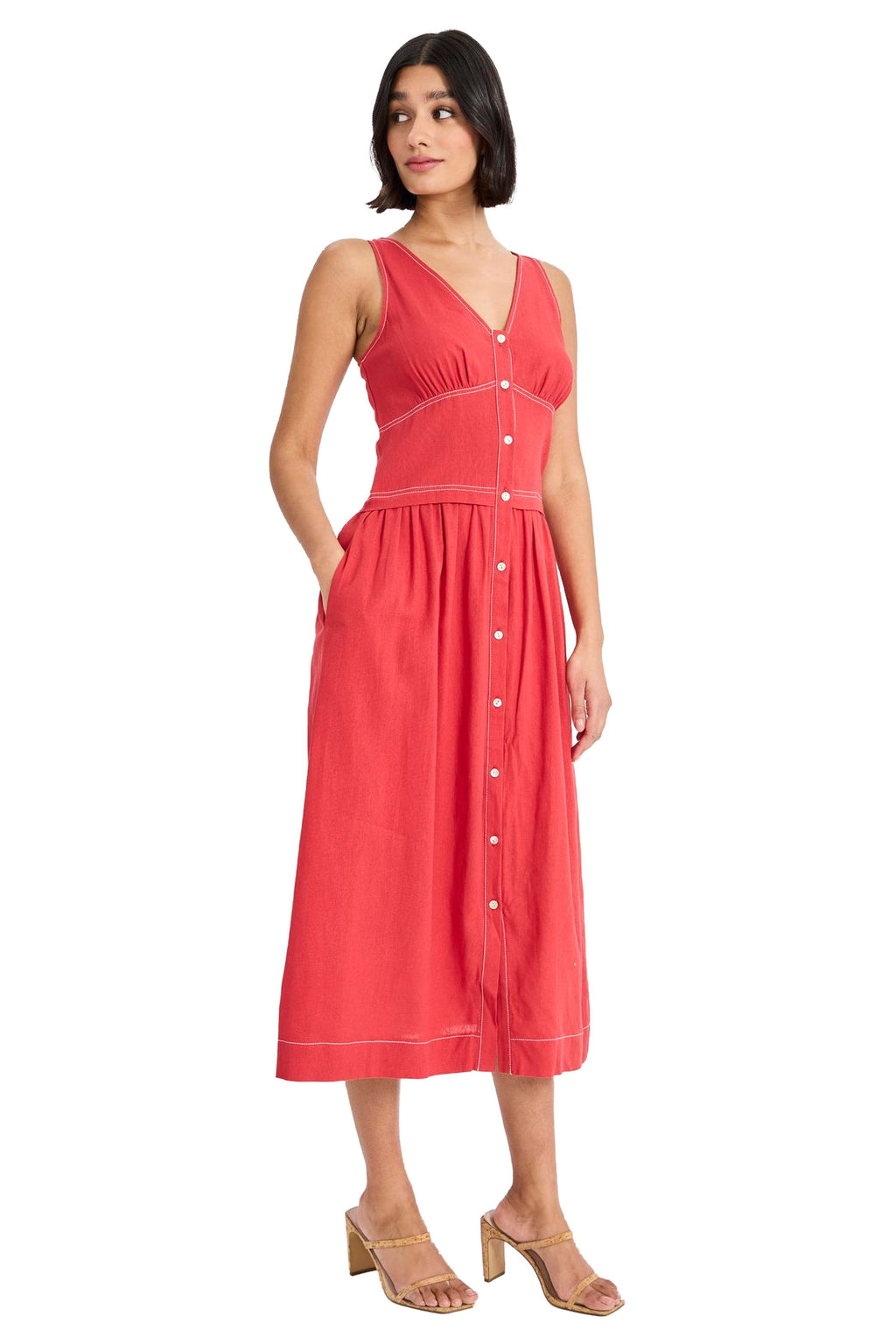 Albert Linen Midi with Topstitching - FINAL SALE