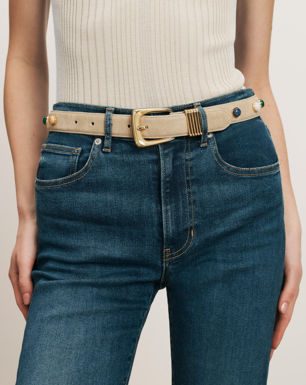 Arch Embellished Suede Belt