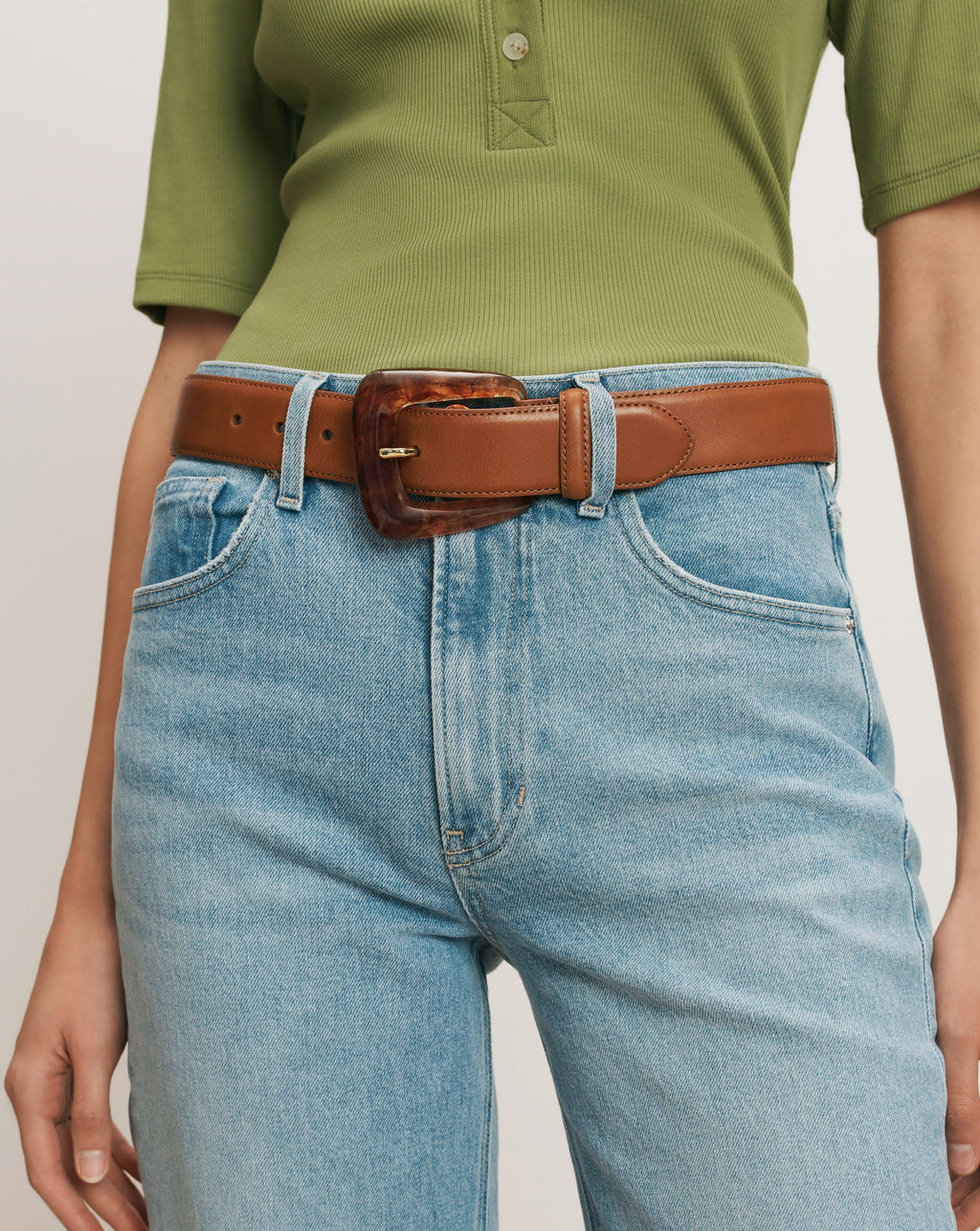 Arch Resin-Buckle Leather Belt