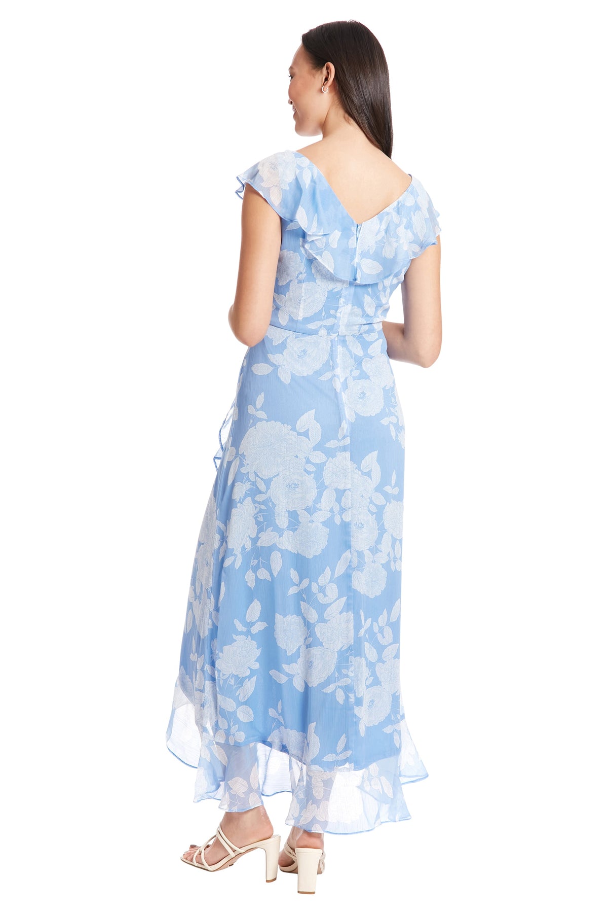 Alessandra Ruffle Faux Wrap Dress in Line Bloom
