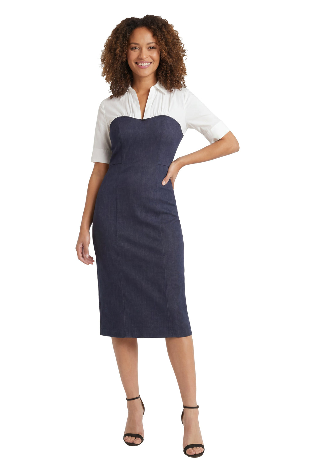 Kendal Elbow Sleeve Denim Collared Sheath