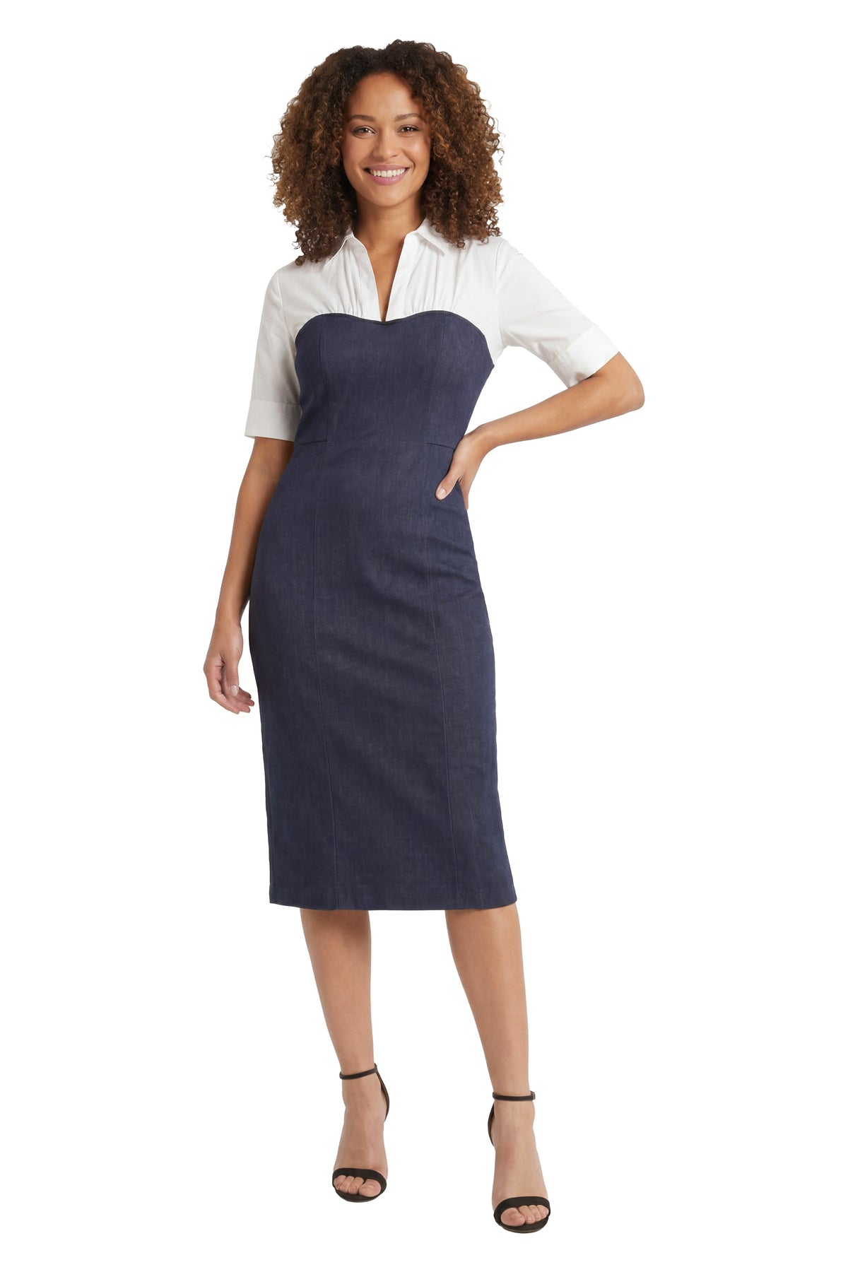 Kendal Elbow Sleeve Denim Collared Sheath