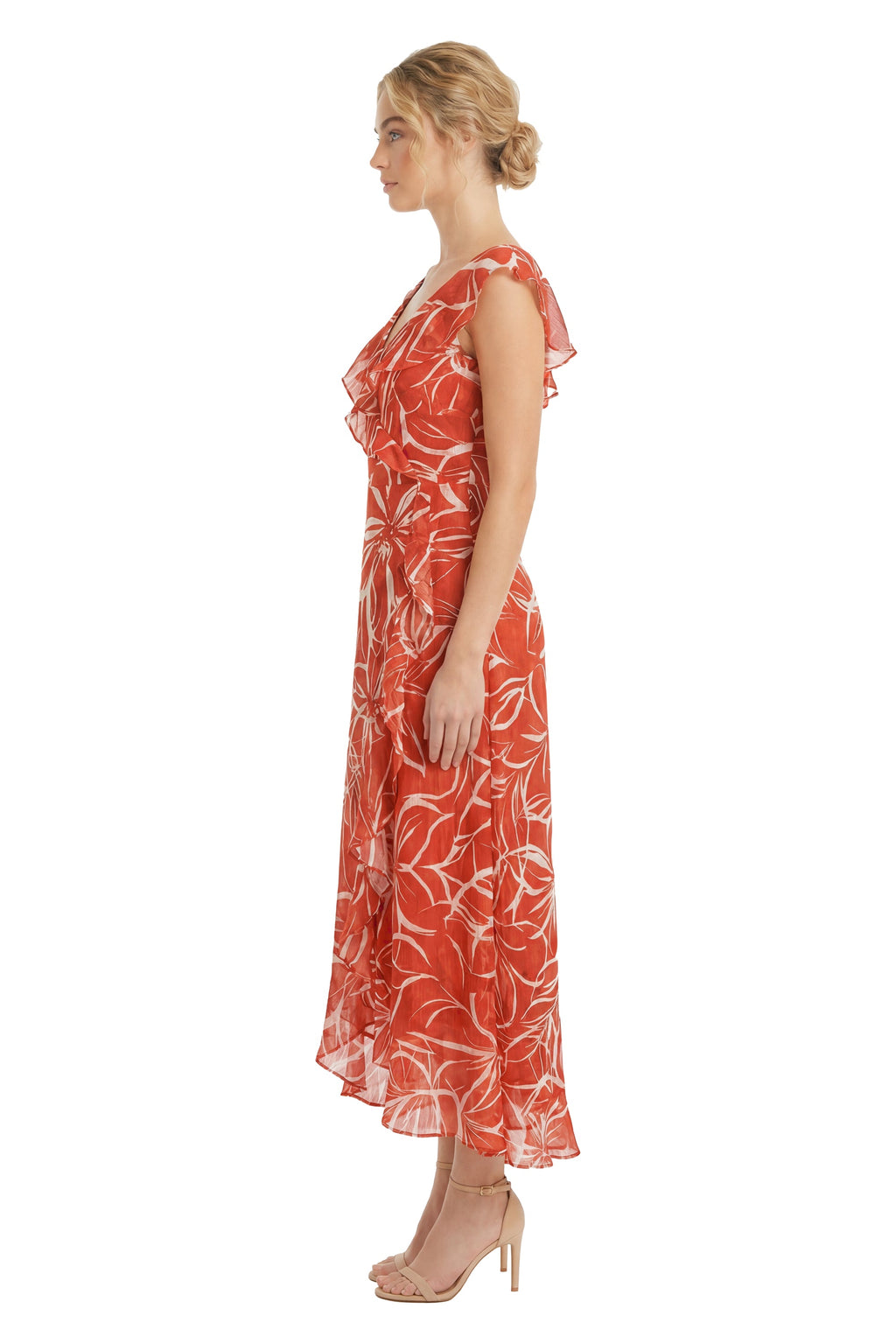 Alessandra Ruffle Faux Wrap in Floral Scribble