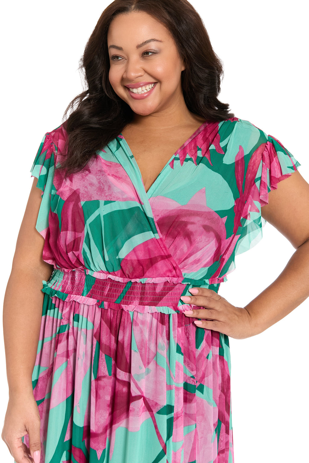 Cassiopeia Curve V-Neck Tiered Mesh Maxi - FINAL SALE