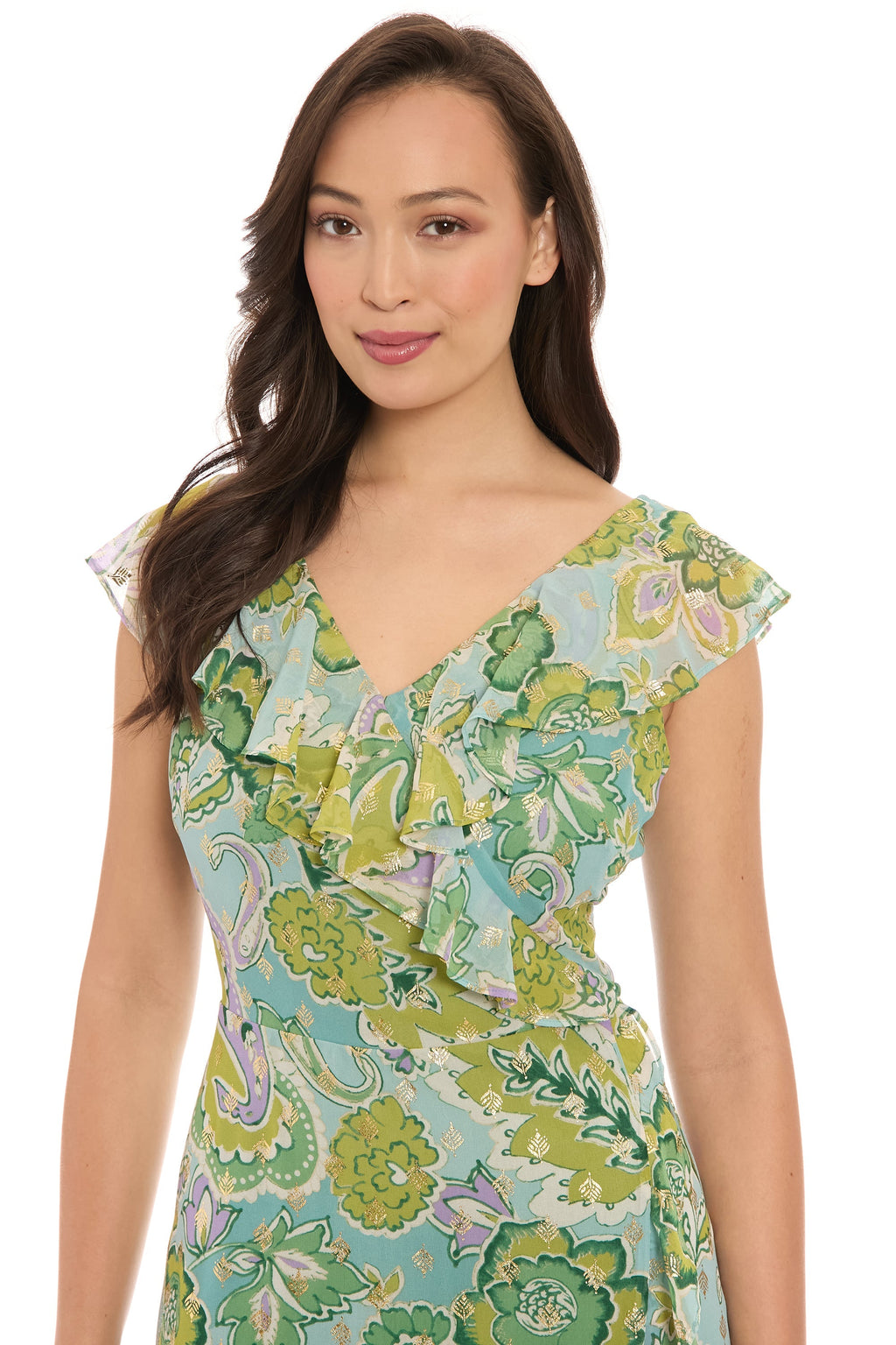 Alessandra Ruffle Faux Wrap Dress in Jacobean Flow - FINAL SALE