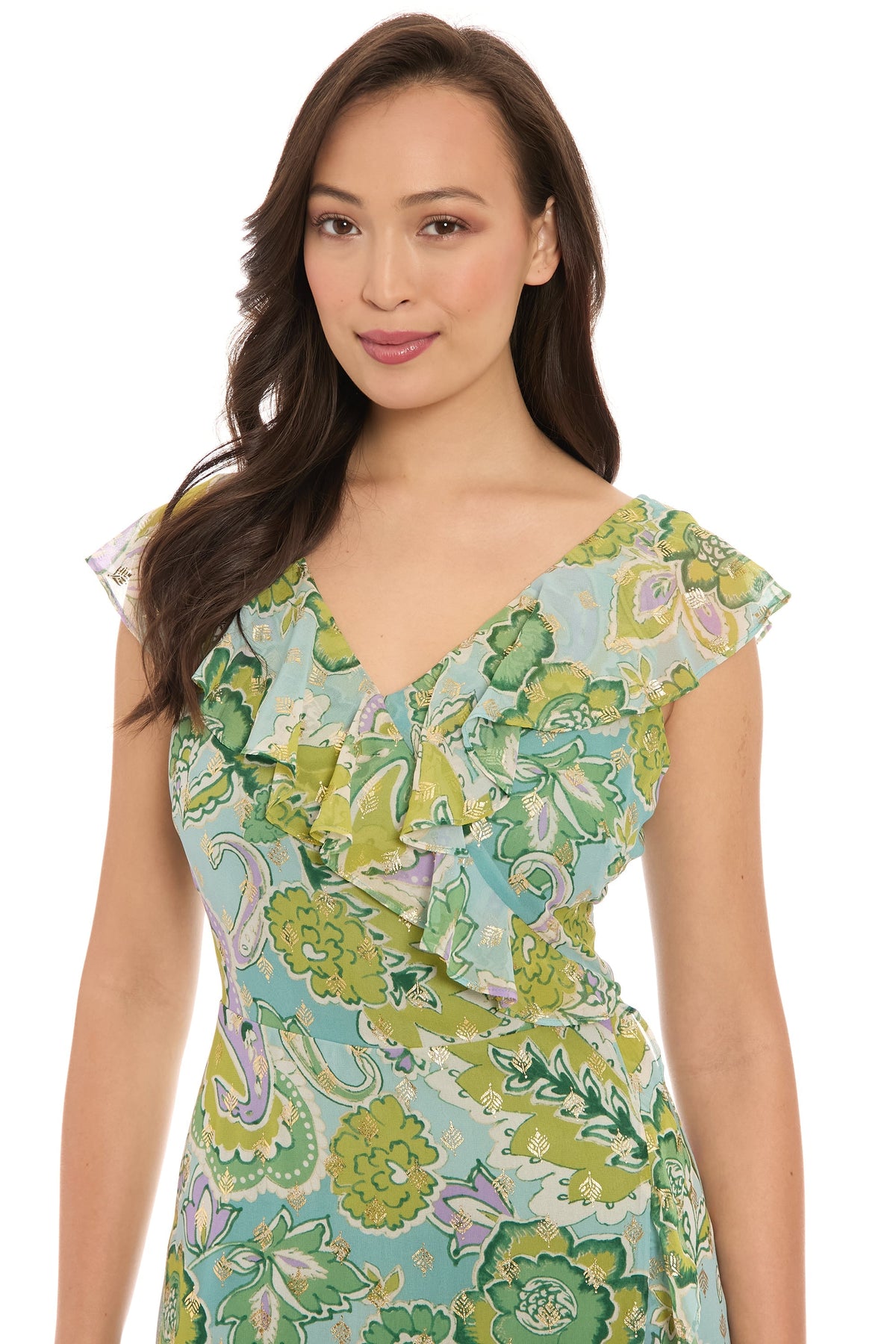 Alessandra Ruffle Faux Wrap Dress in Jacobean Flow - FINAL SALE