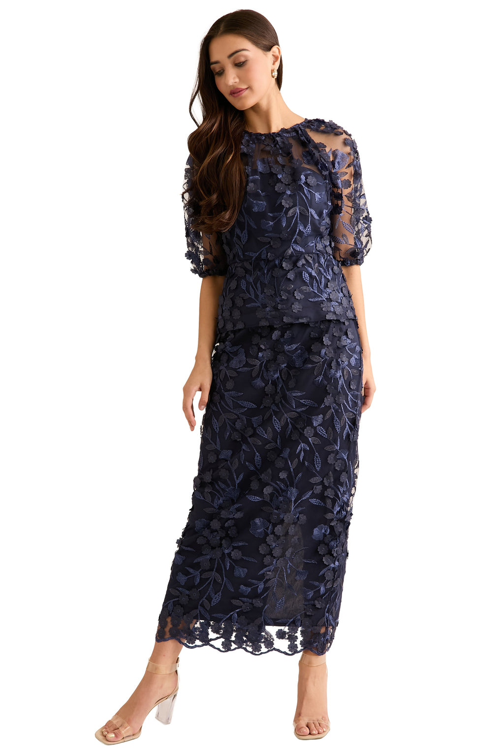 Marigold Skirt in 3D Petal Embroidery
