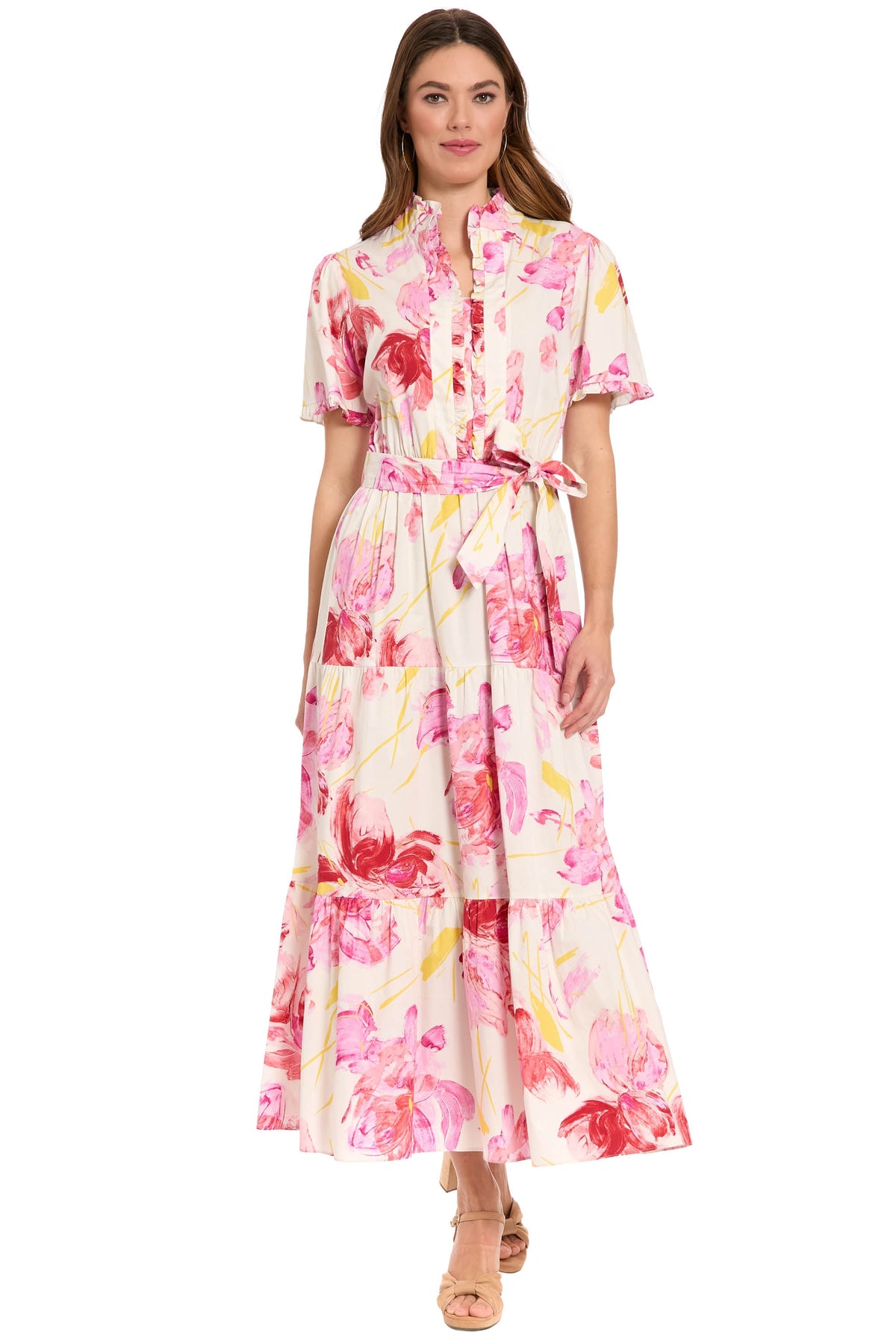 Amilia Flutter Sleeve Belted Tiered Maxi - FINAL SALE