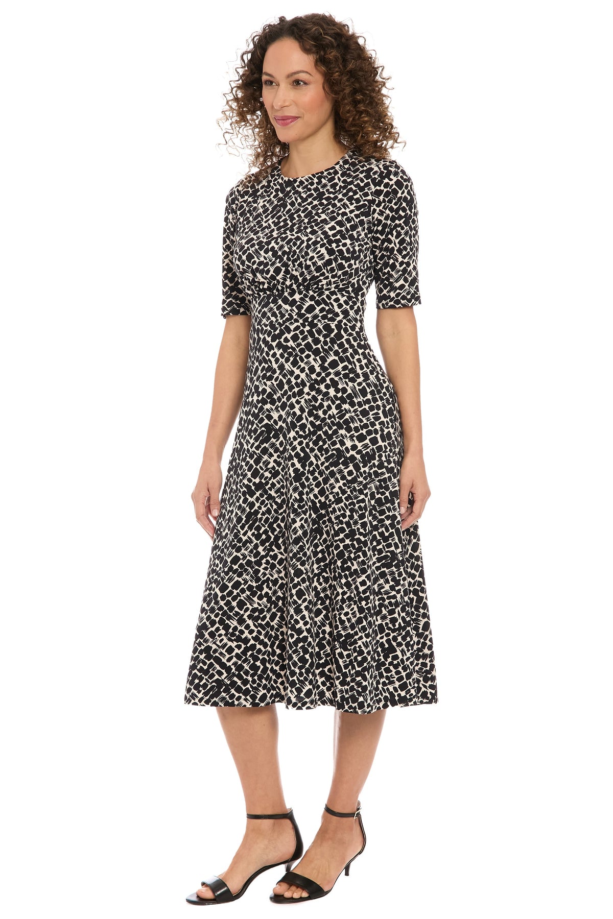 Ayanna Inset Waist Dress in Diagonal Bricks