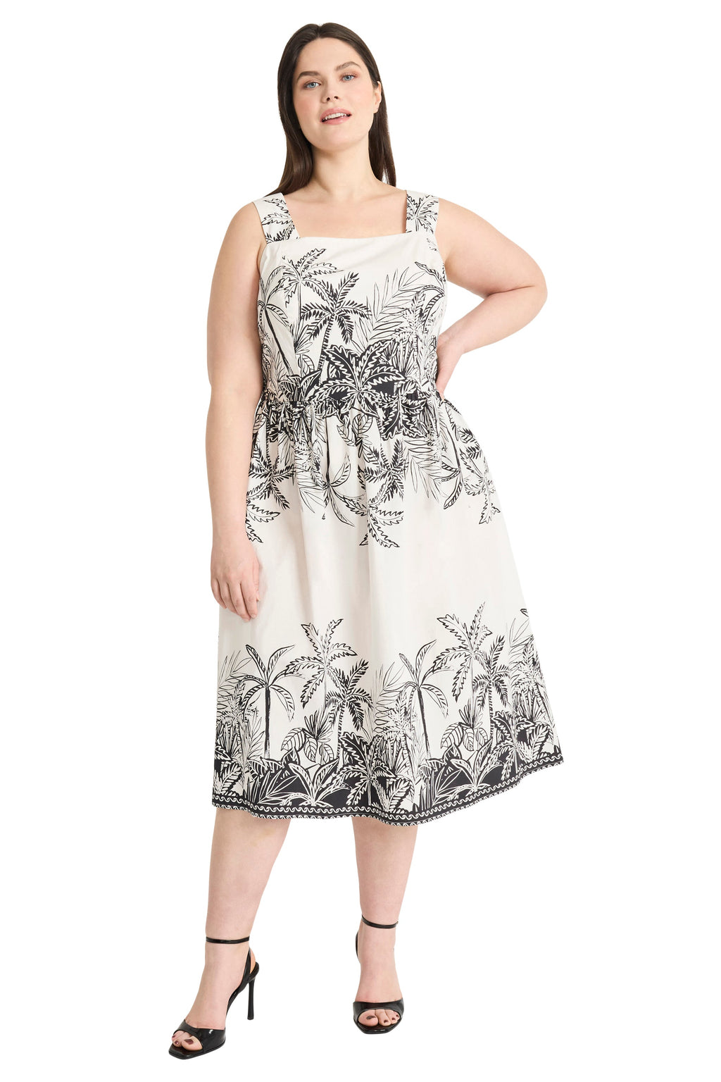 Charice in Painted Palms Midi Fit & Flare Dress - FINAL SALE