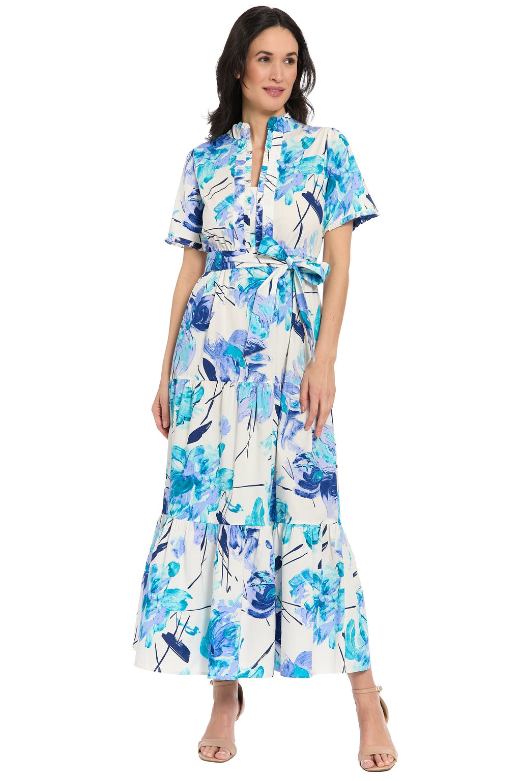 Amilia Flutter Sleeve Belted Tiered Maxi - FINAL SALE