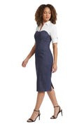 Kendal Elbow Sleeve Denim Collared Sheath