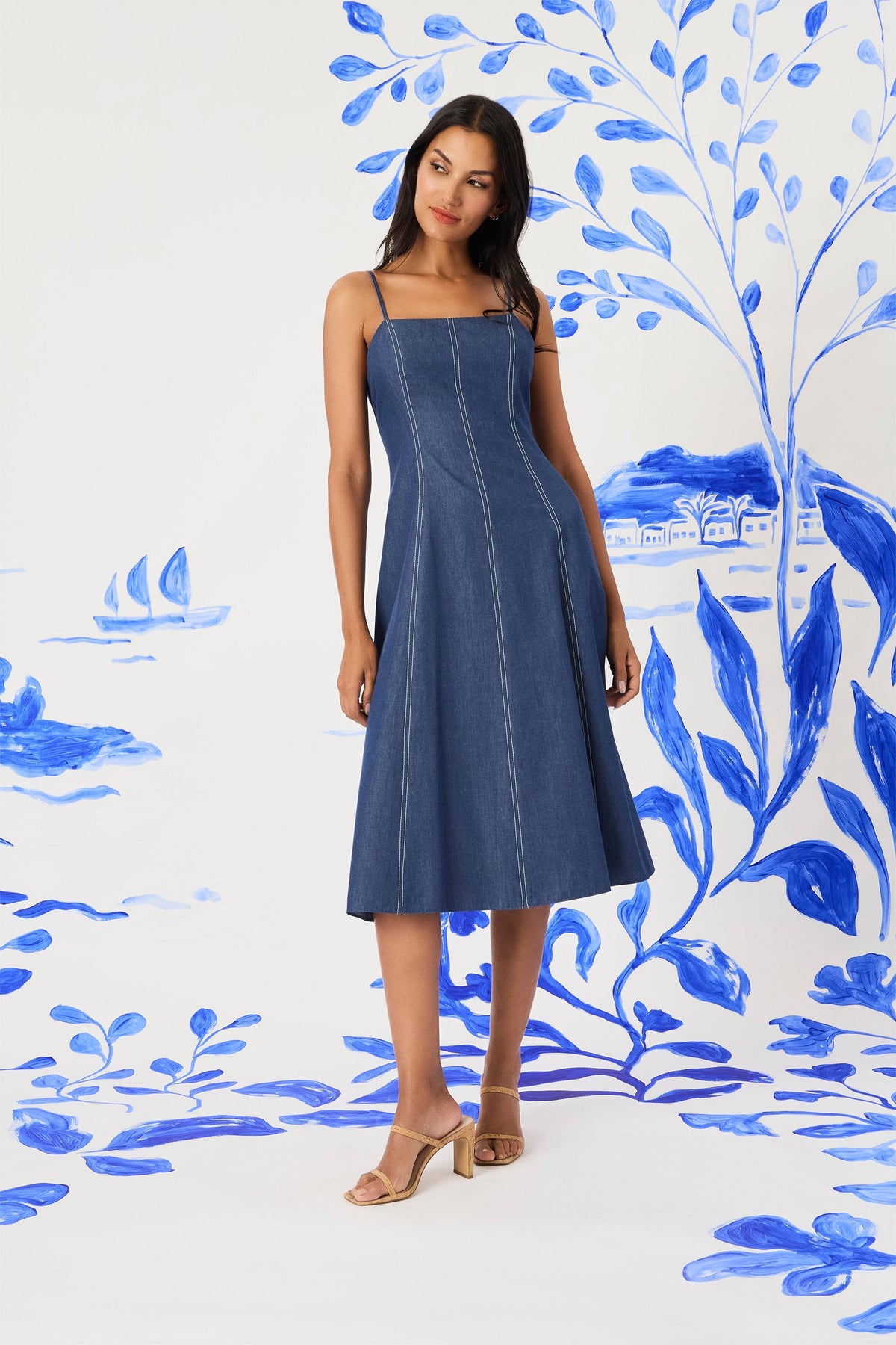 Keri Spaghetti Strap Midi in Denim - FINAL SALE