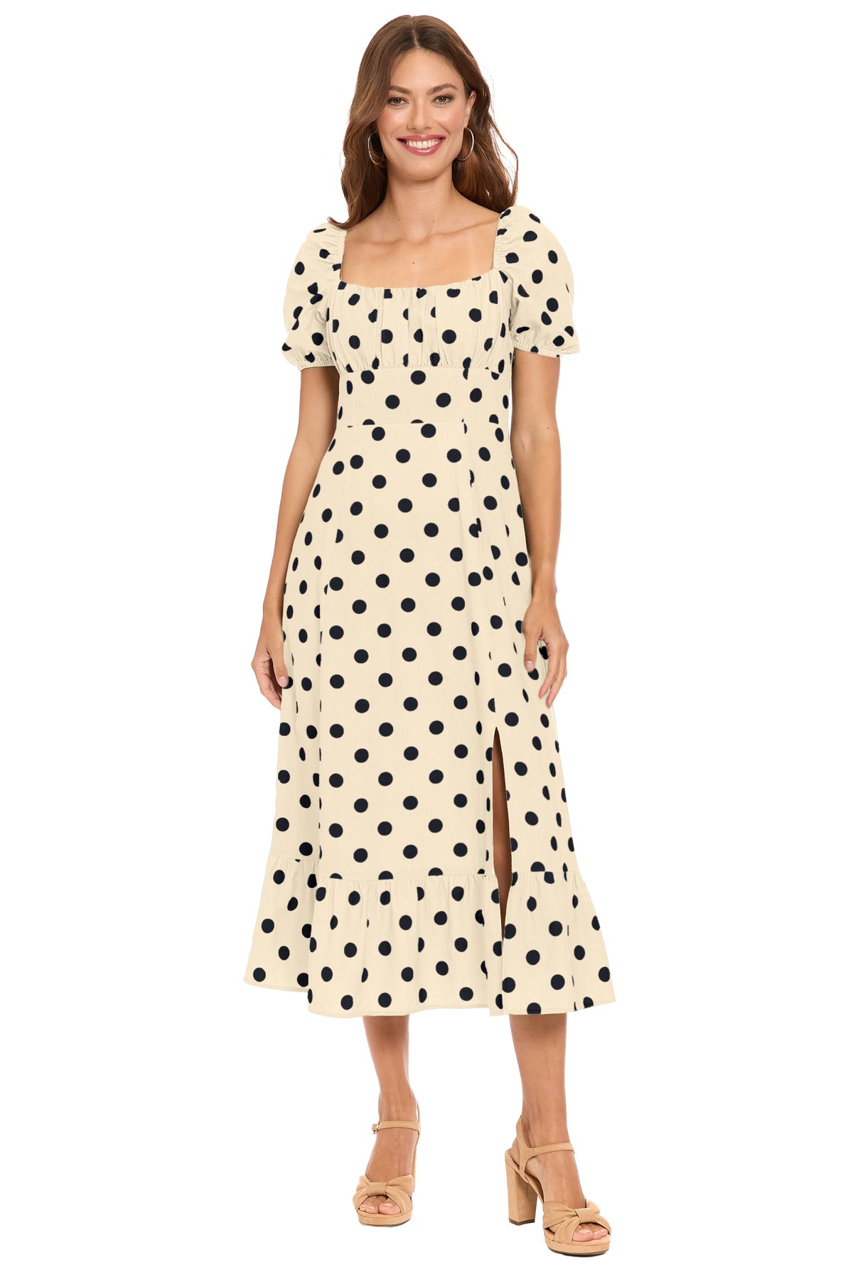 Kristin Puff Sleeve Midi in Quarter Dots