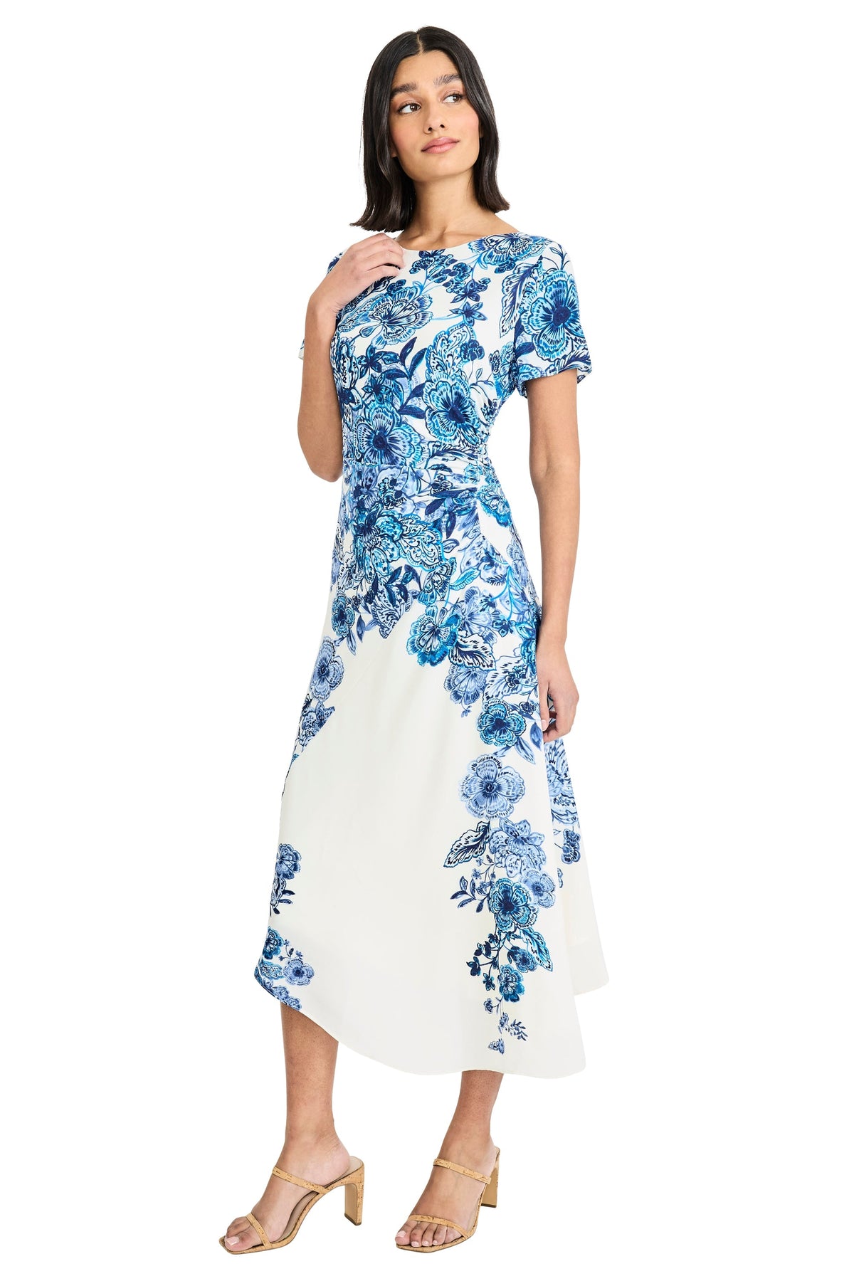 Jordana Asymmetrical Midi in Adorned Floral Georgette
