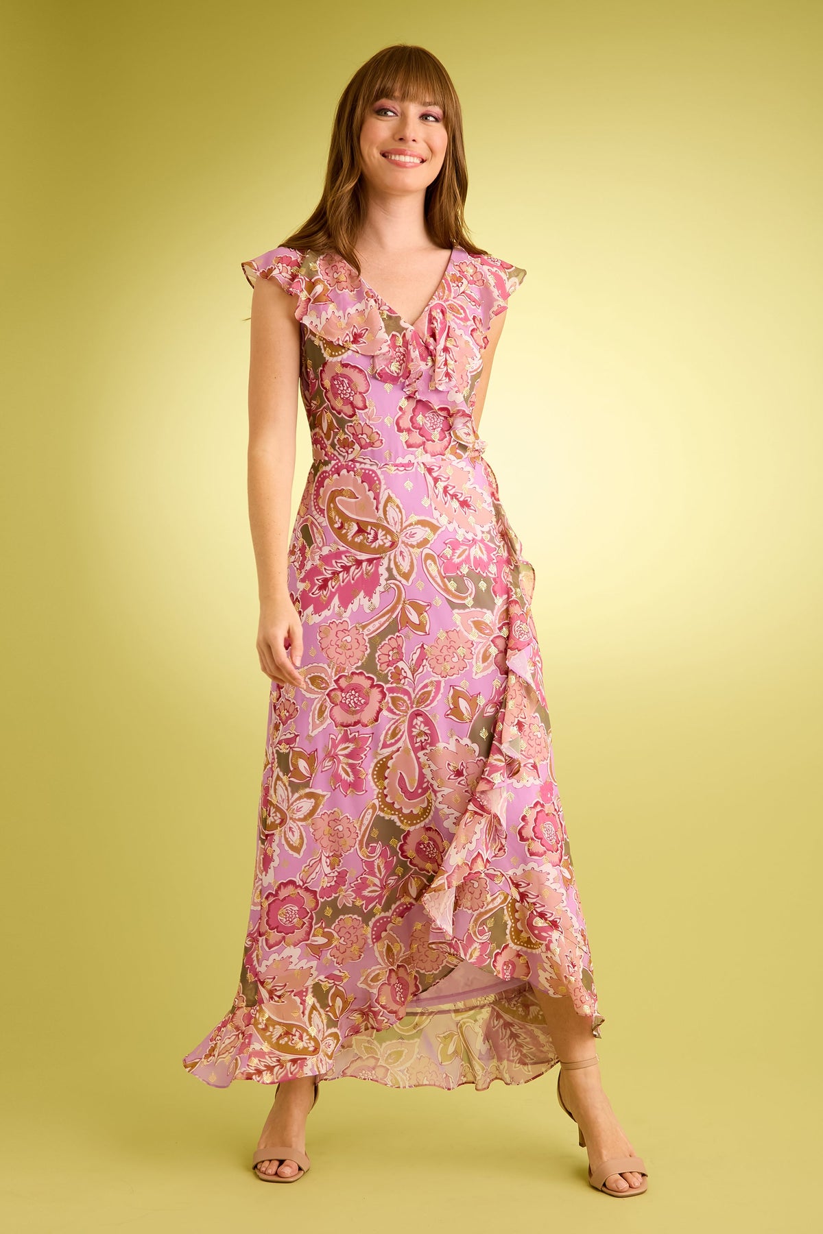 Alessandra Ruffle Faux Wrap Dress in Jacobean Flow - FINAL SALE