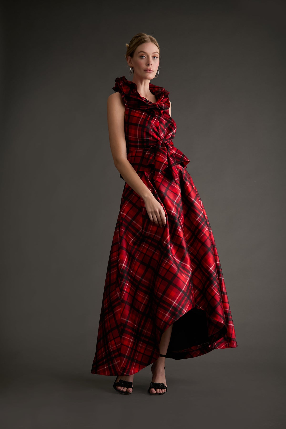 Roosevelt Voluminous Plaid Tie-Front Skirt