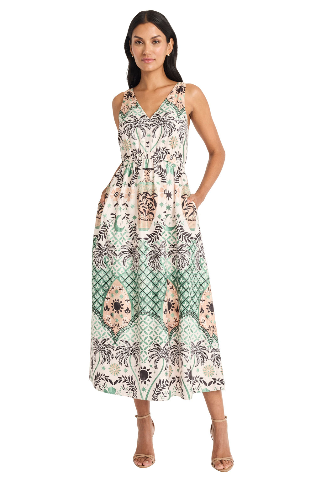 Edna Midi Fit & Flare Dress in Mirage Palms - FINAL SALE