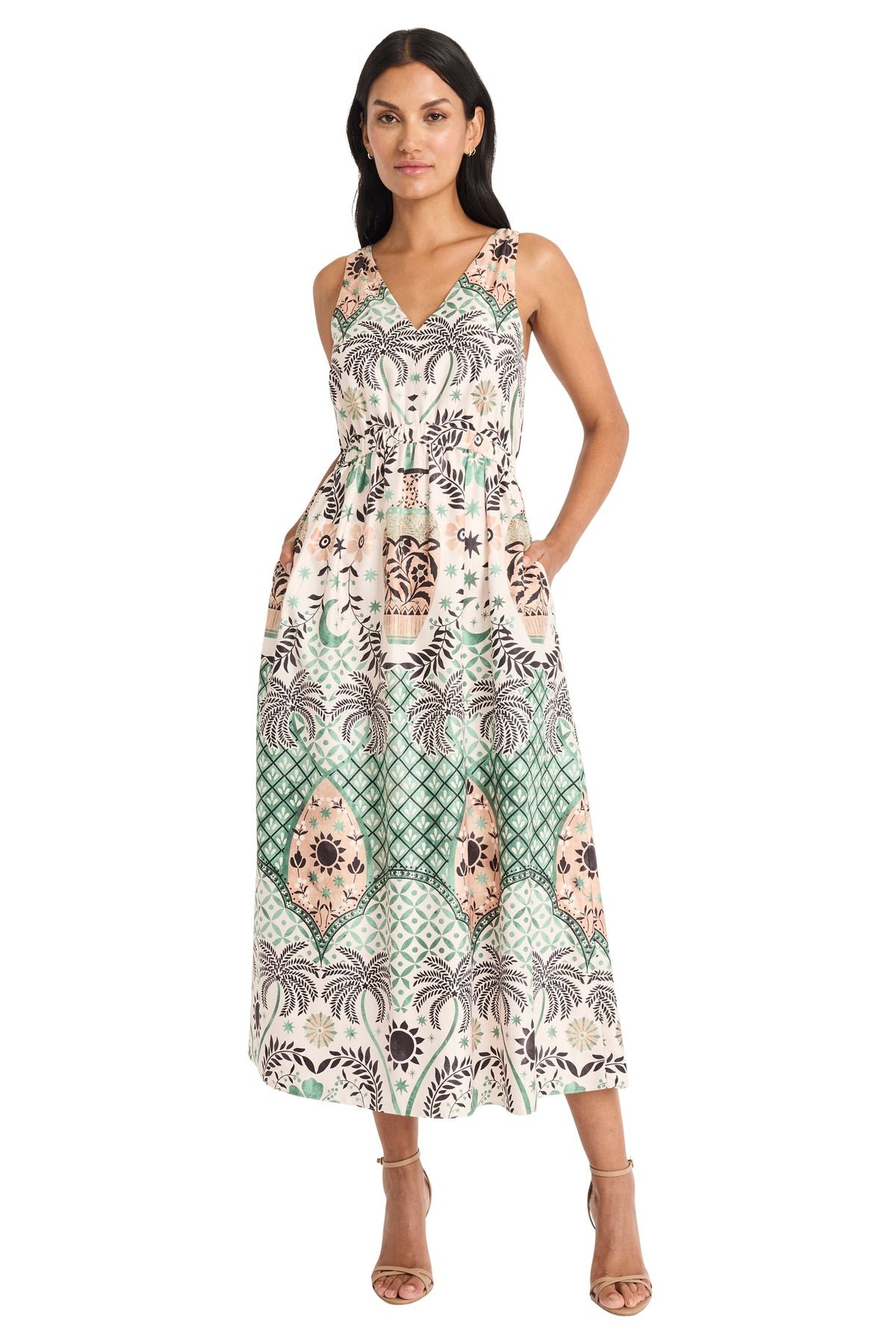 Edna Midi Fit & Flare Dress in Mirage Palms - FINAL SALE