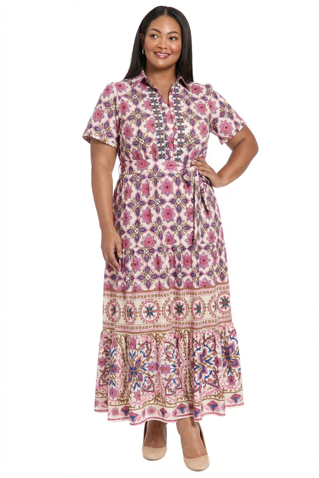 Mackenzie Elbow Sleeve TIered Maxi in Tiles Medallion