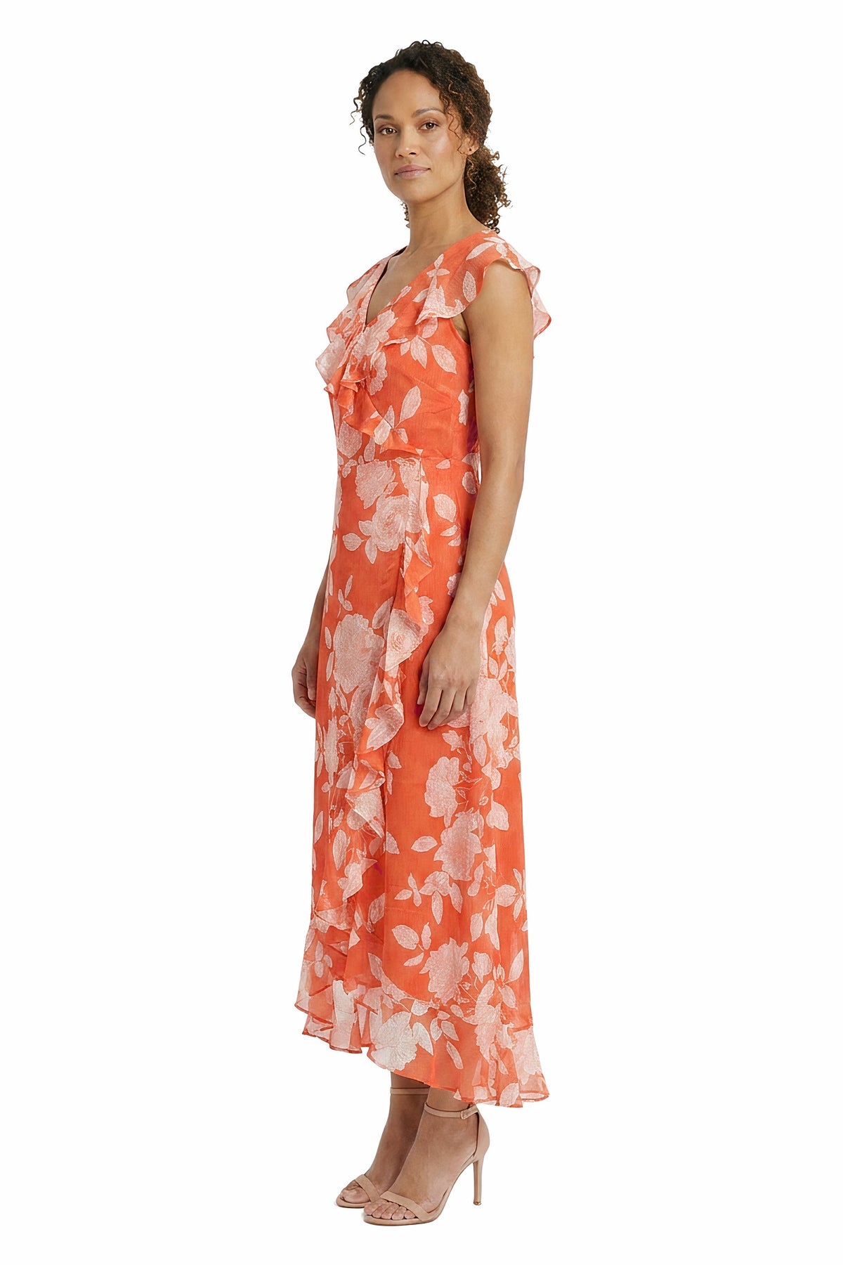 Alessandra Ruffle Faux Wrap Dress in Line Bloom