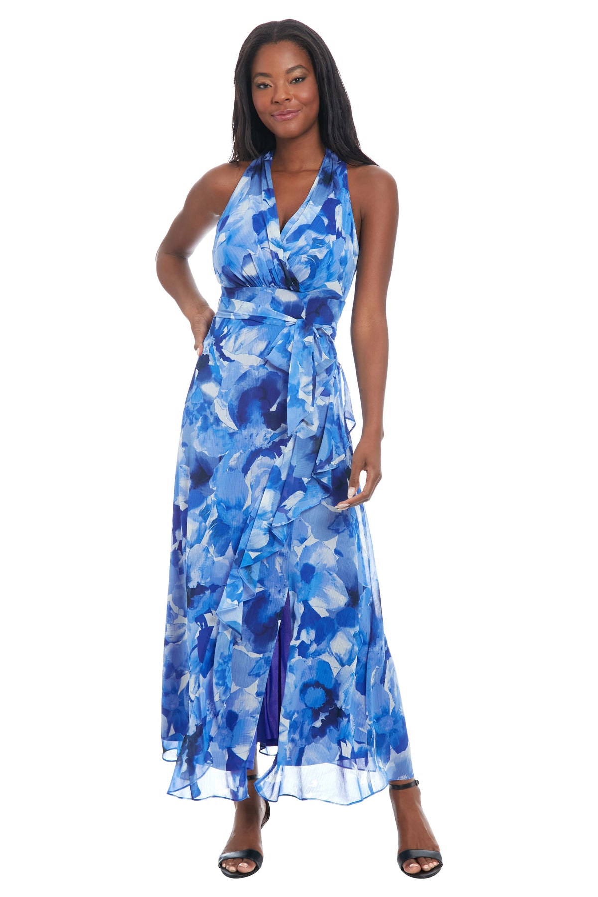 Amberlyn Curve Halter Maxi in Pansy Blast - FINAL SALE