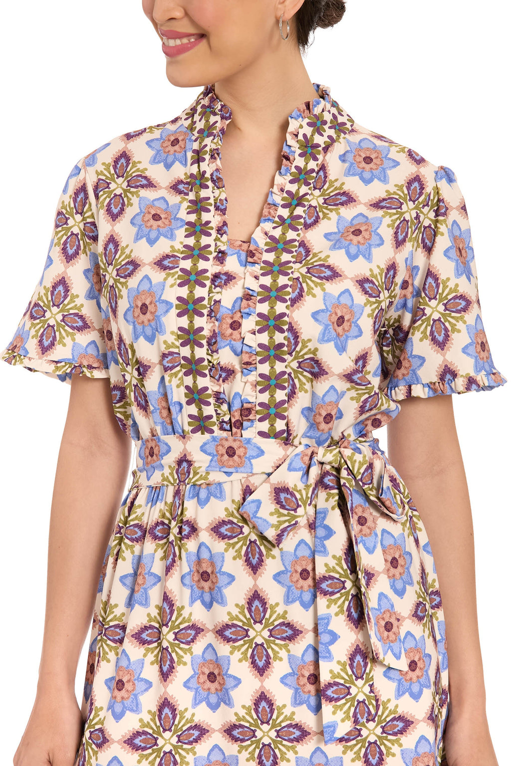 Mackenzie Elbow Sleeve TIered Maxi in Tiles Medallion