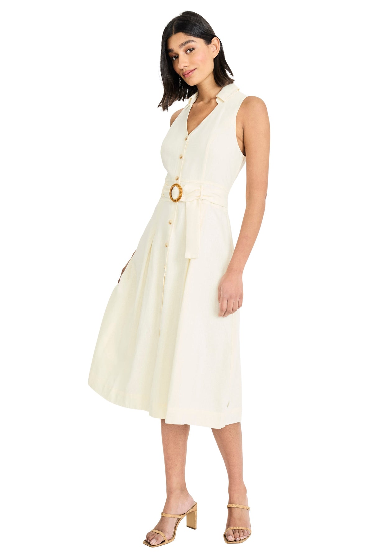 Devin Linen Collared V-Neck Midi