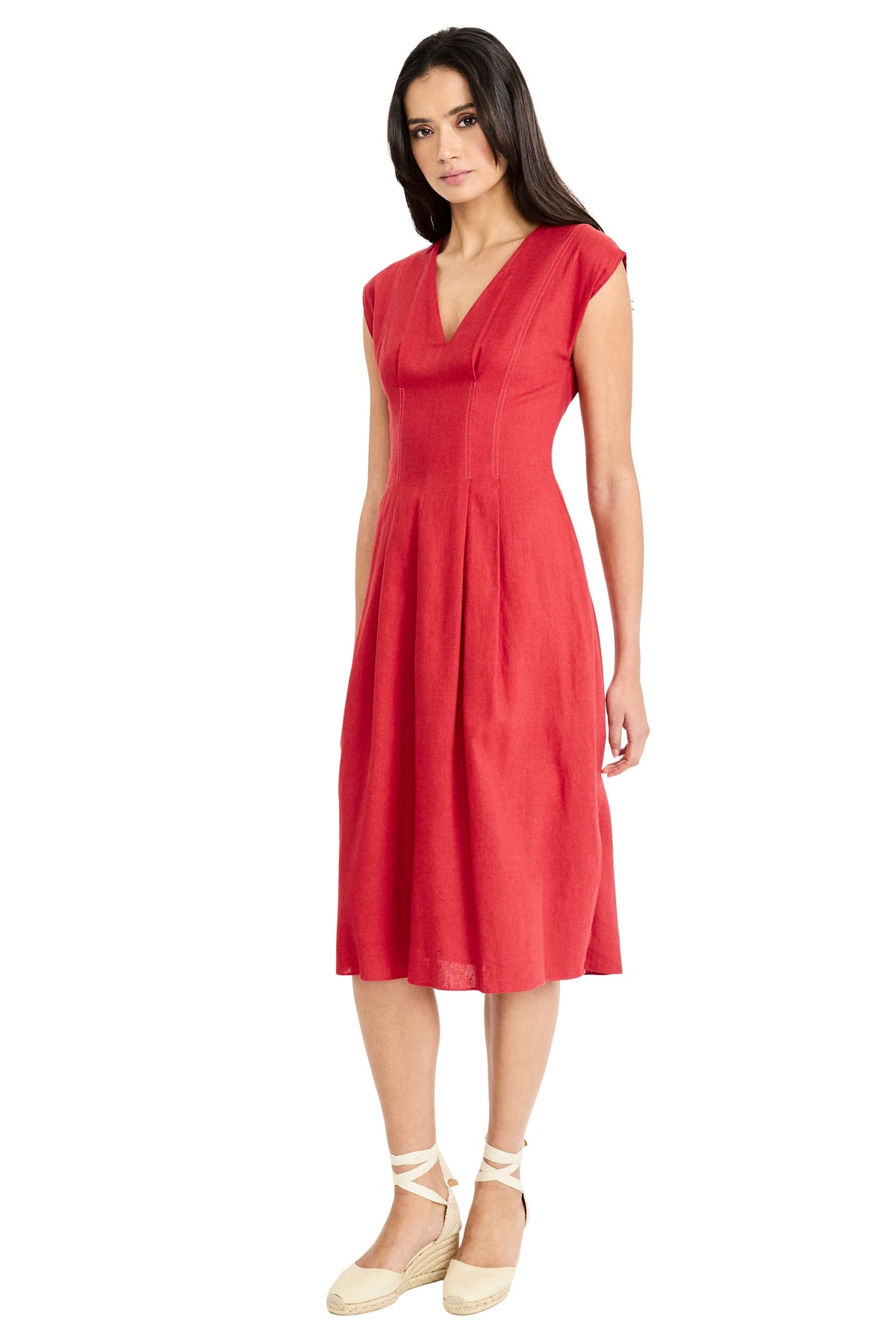 Kora Linen V-Neck Flare Midi