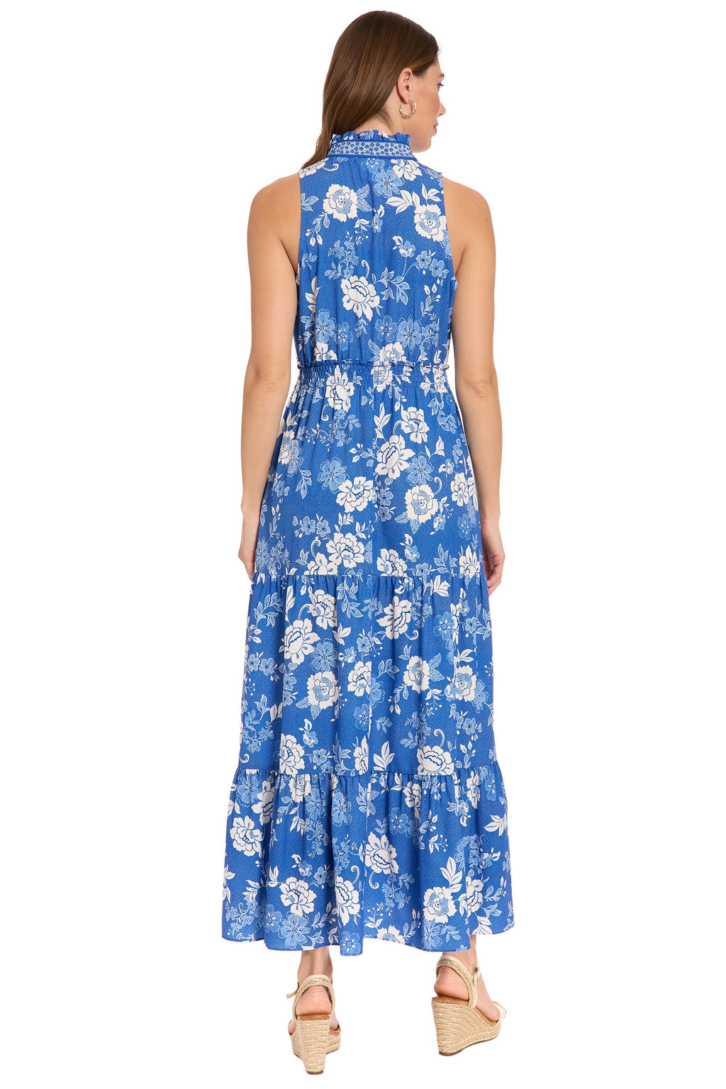 Brooke Ruffle Neck Smocked Maxi in Grid Floral - FINAL SALE