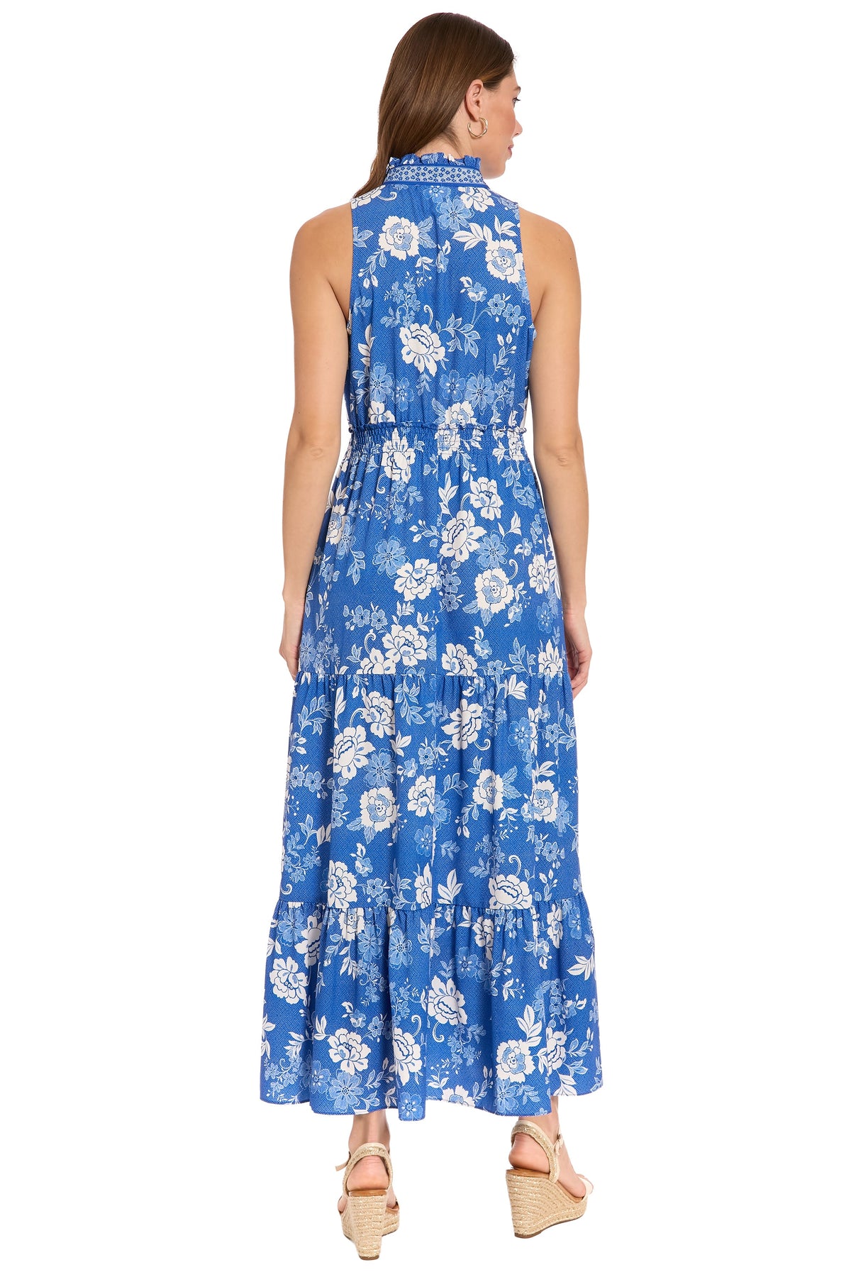 Brooke Ruffle Neck Smocked Maxi in Grid Floral - FINAL SALE