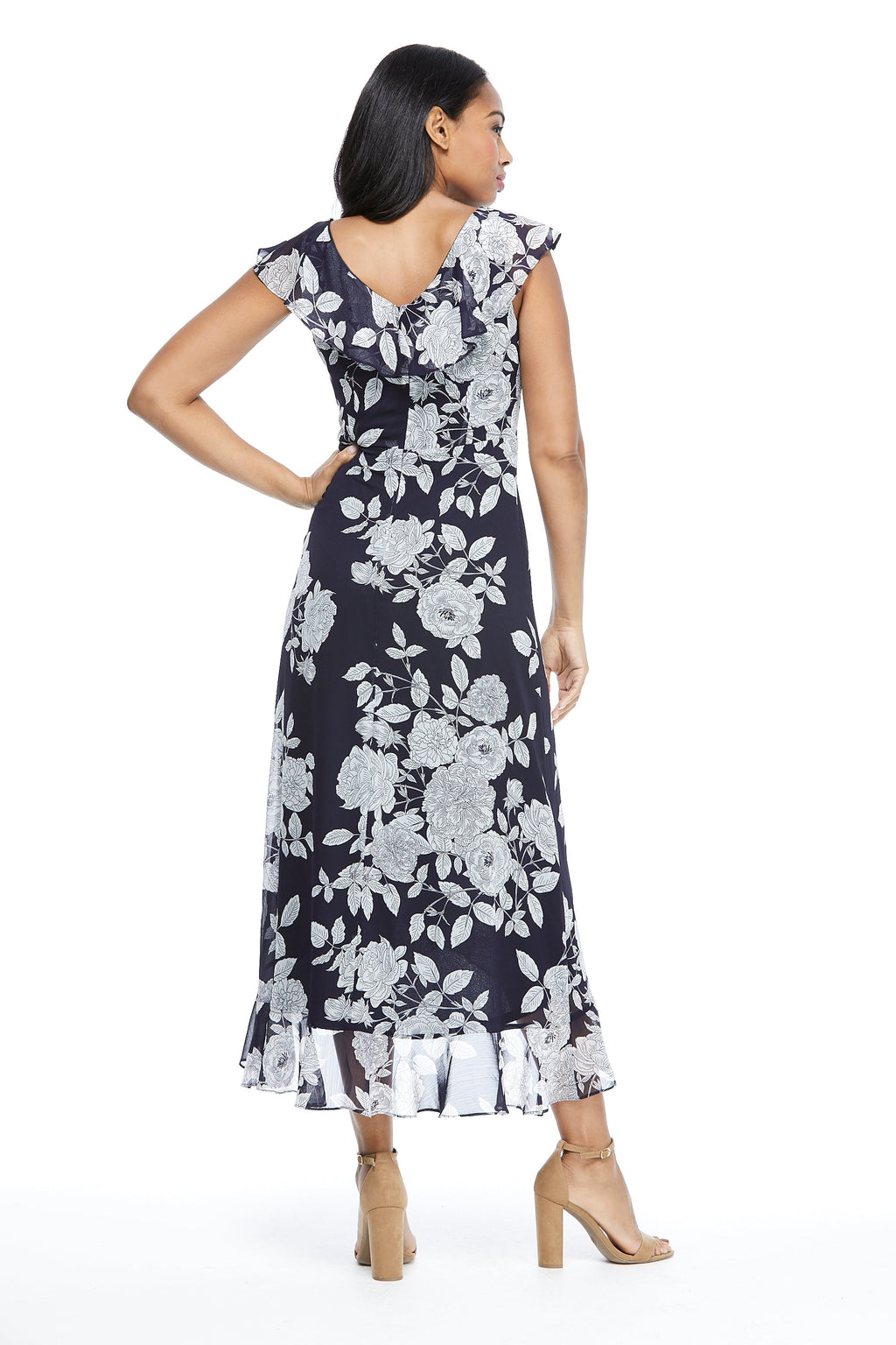 Alessandra Ruffle Faux Wrap Dress in Line Bloom