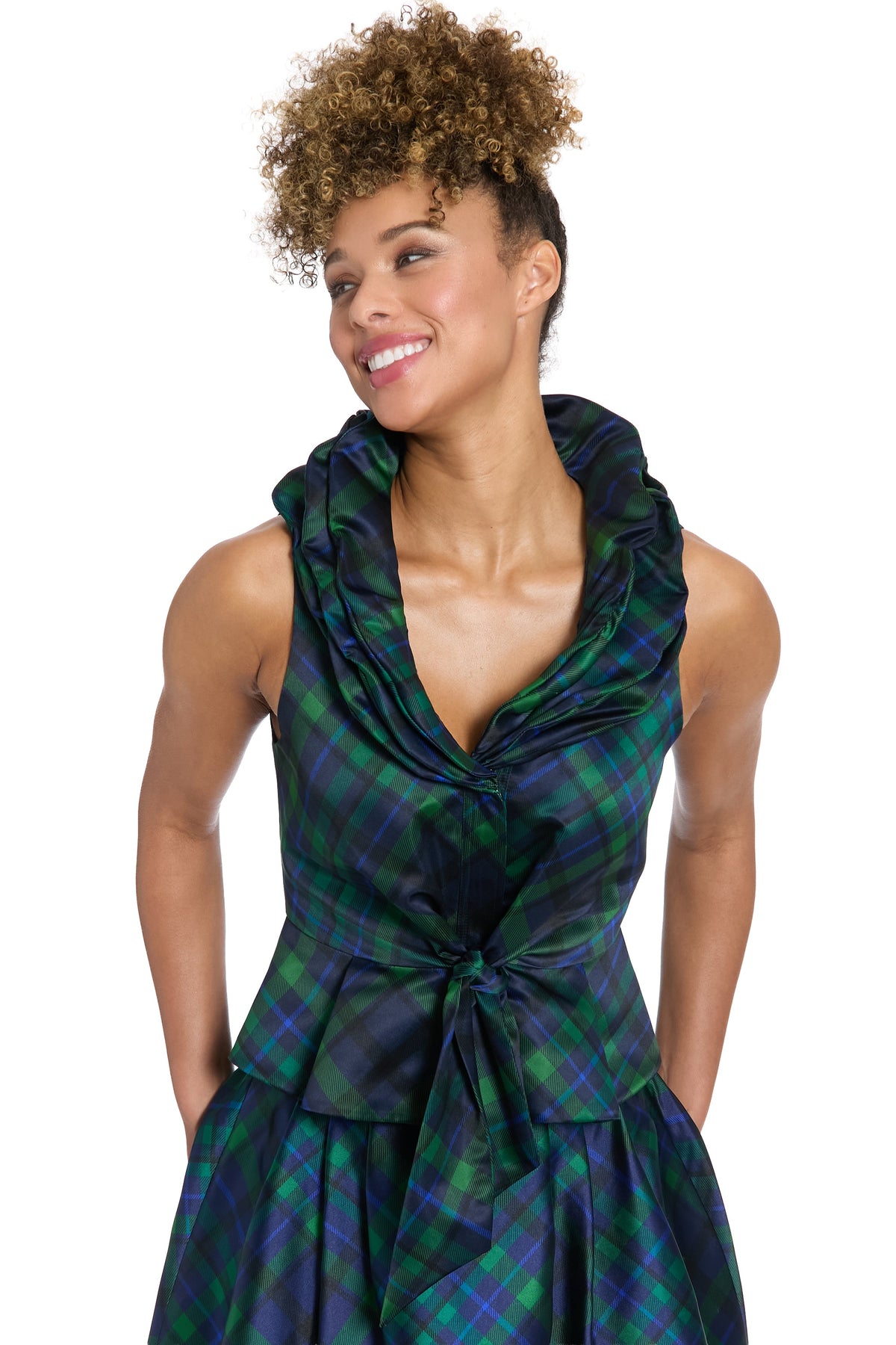 Roosevelt Plaid Top with Triple Ruffle Collar