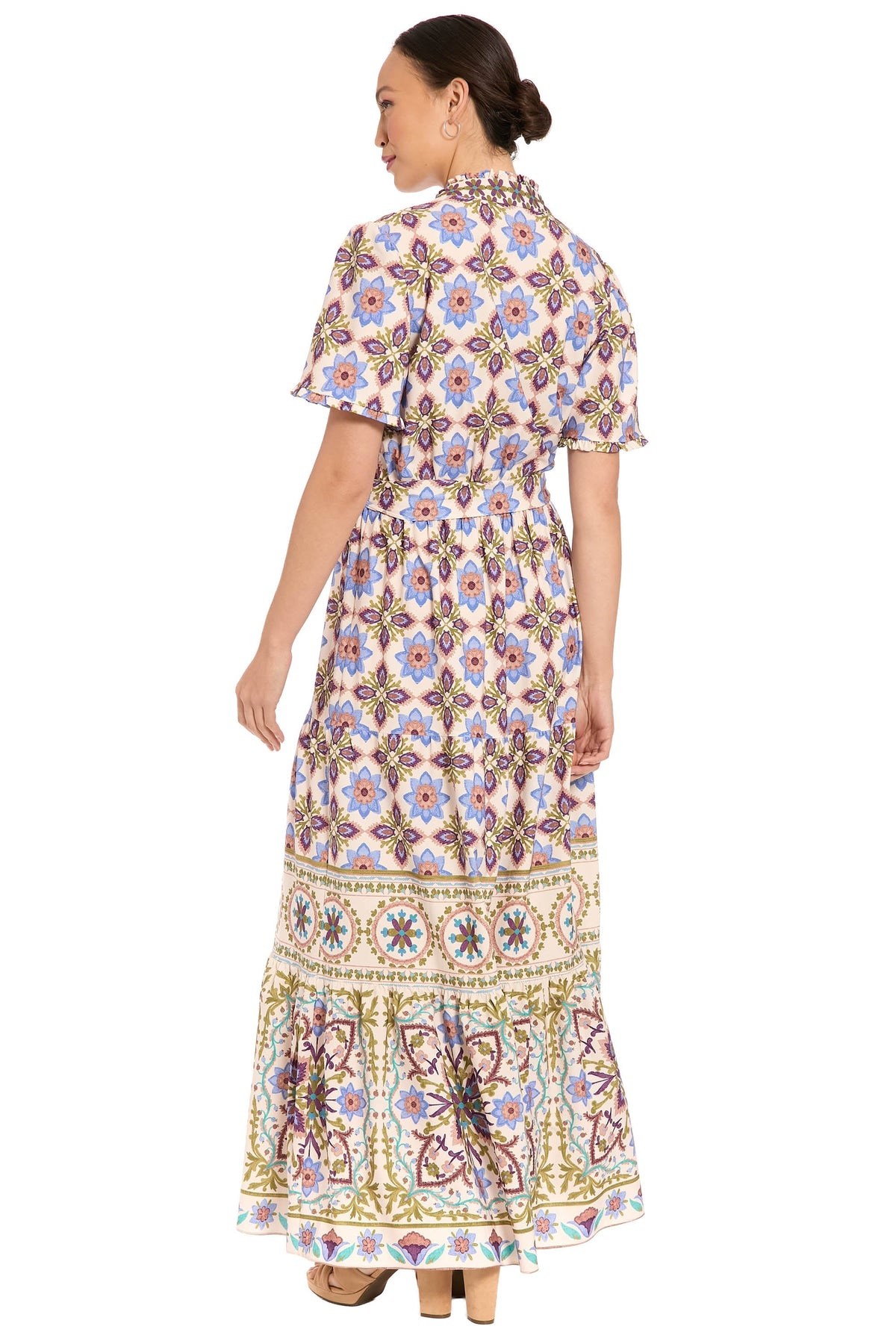 Mackenzie Elbow Sleeve TIered Maxi in Tiles Medallion