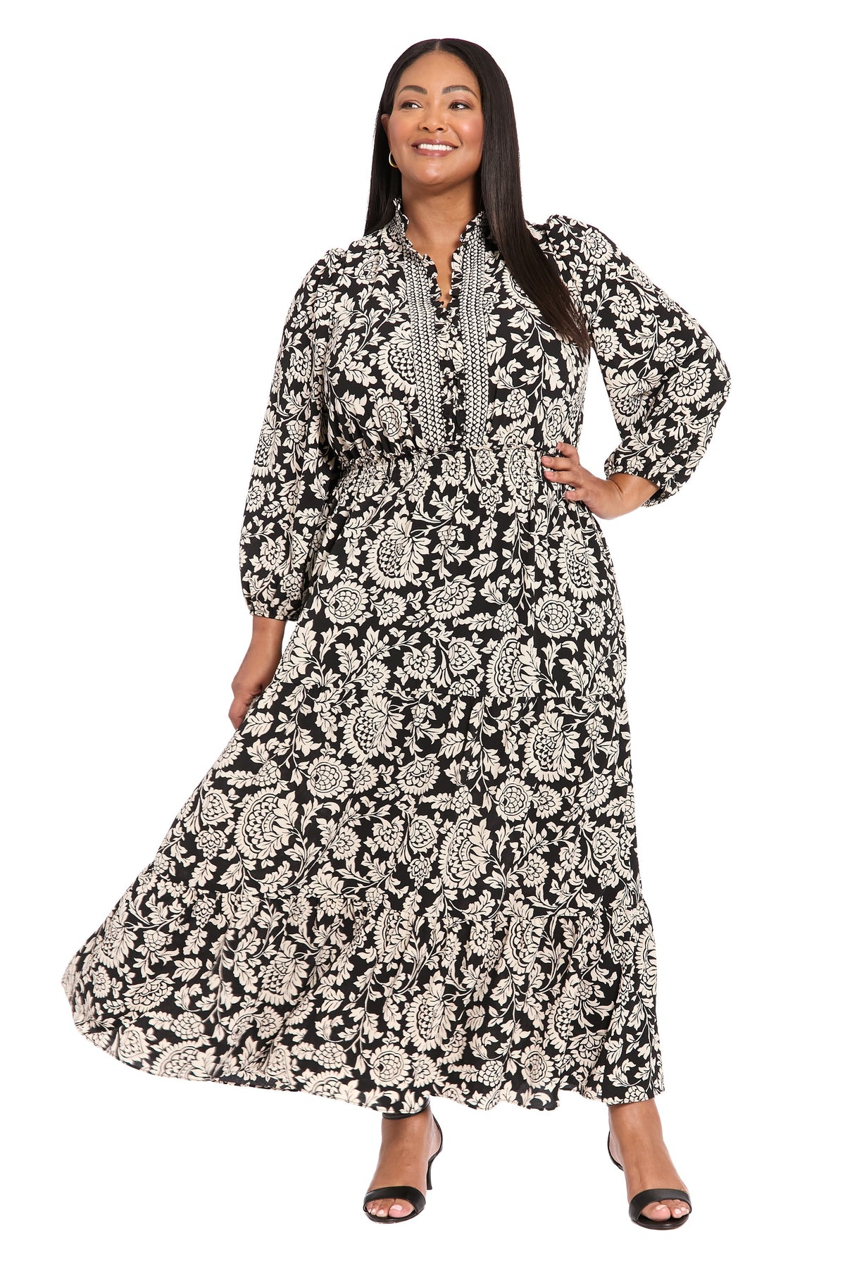 Consuela Long Sleeve Maxi in Pinecone Scroll